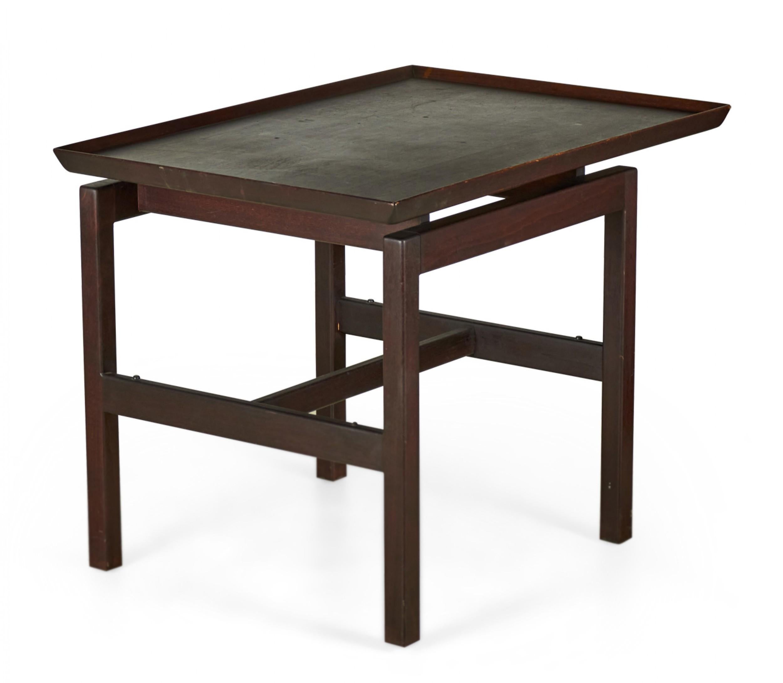 Jens Risom Danish Mid-Century Dark Stained Walnut Cantilever End / Side Table For Sale 2