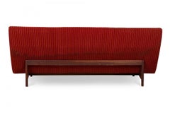Jens Risom Danish Mid-Century Faintly Striped Red Upholstered Sofa