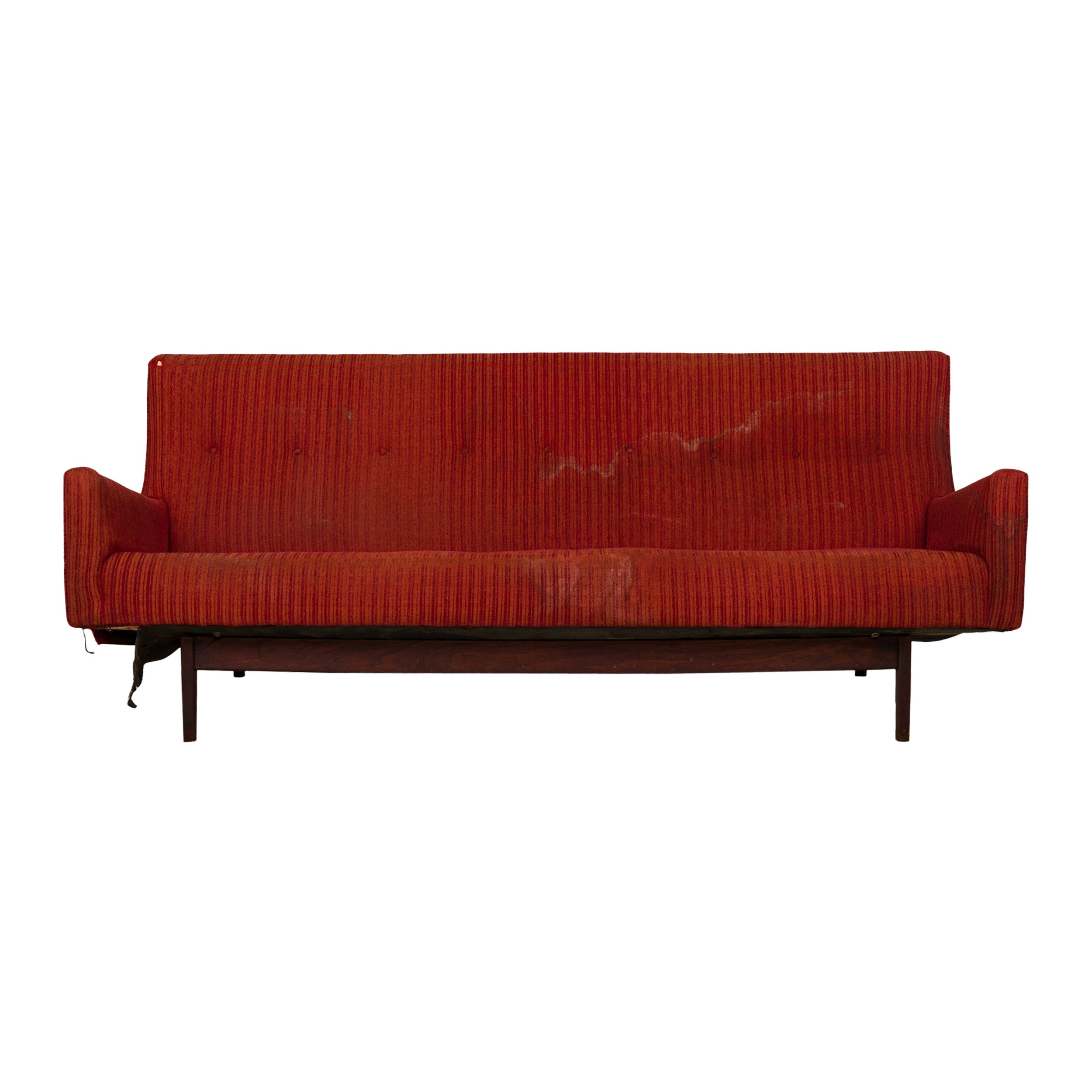 Jens Risom Danish Mid-Century Faintly Striped Red Upholstered Sofa For Sale