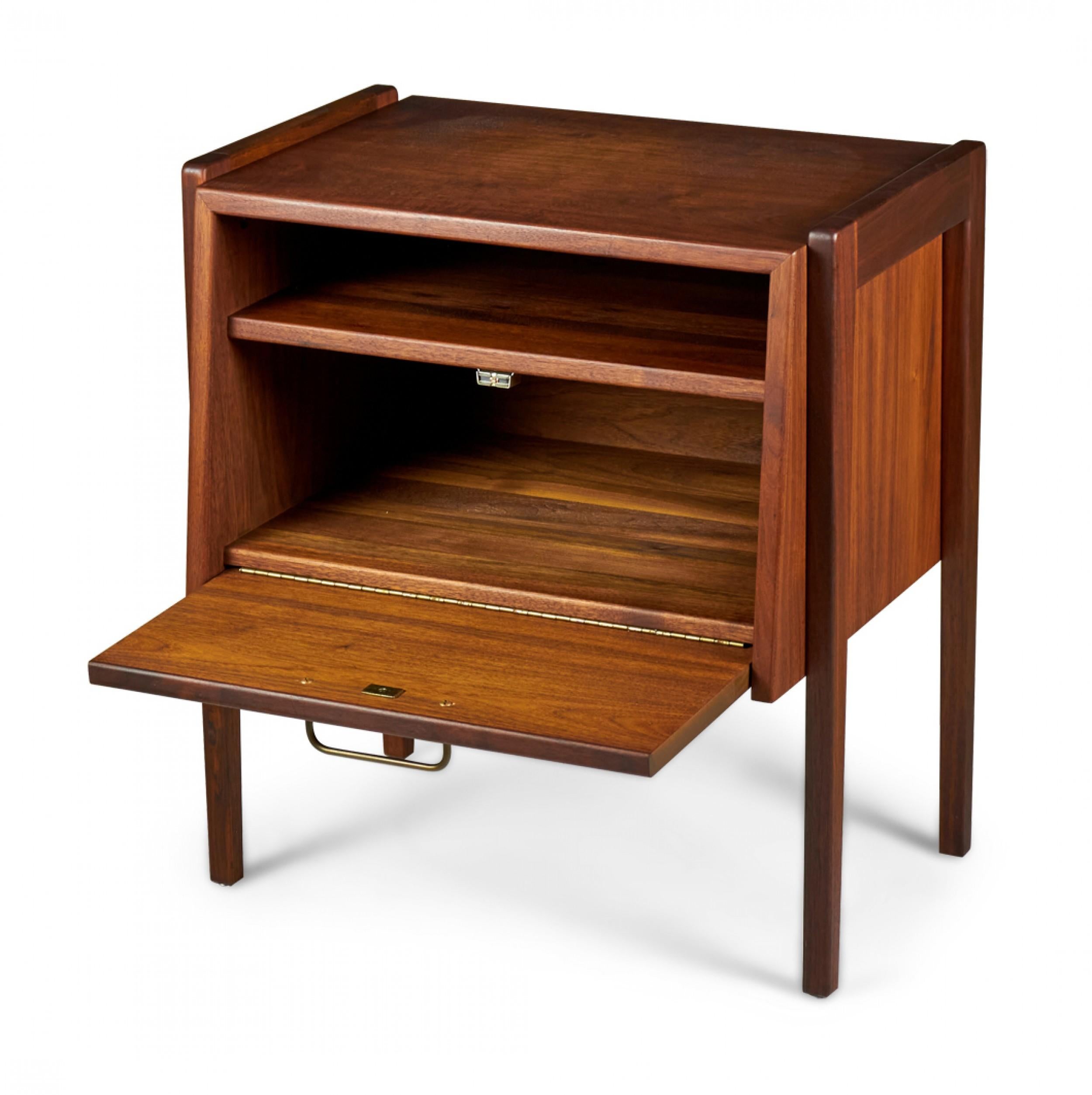 Jens Risom Danish Mid-Century Fall-Front Walnut Bedside Table / Commode For Sale 3