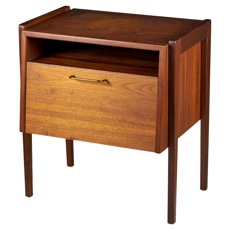 Jens Risom Danish Mid-Century Fall-Front Walnut Bedside Table / Commode For Sale