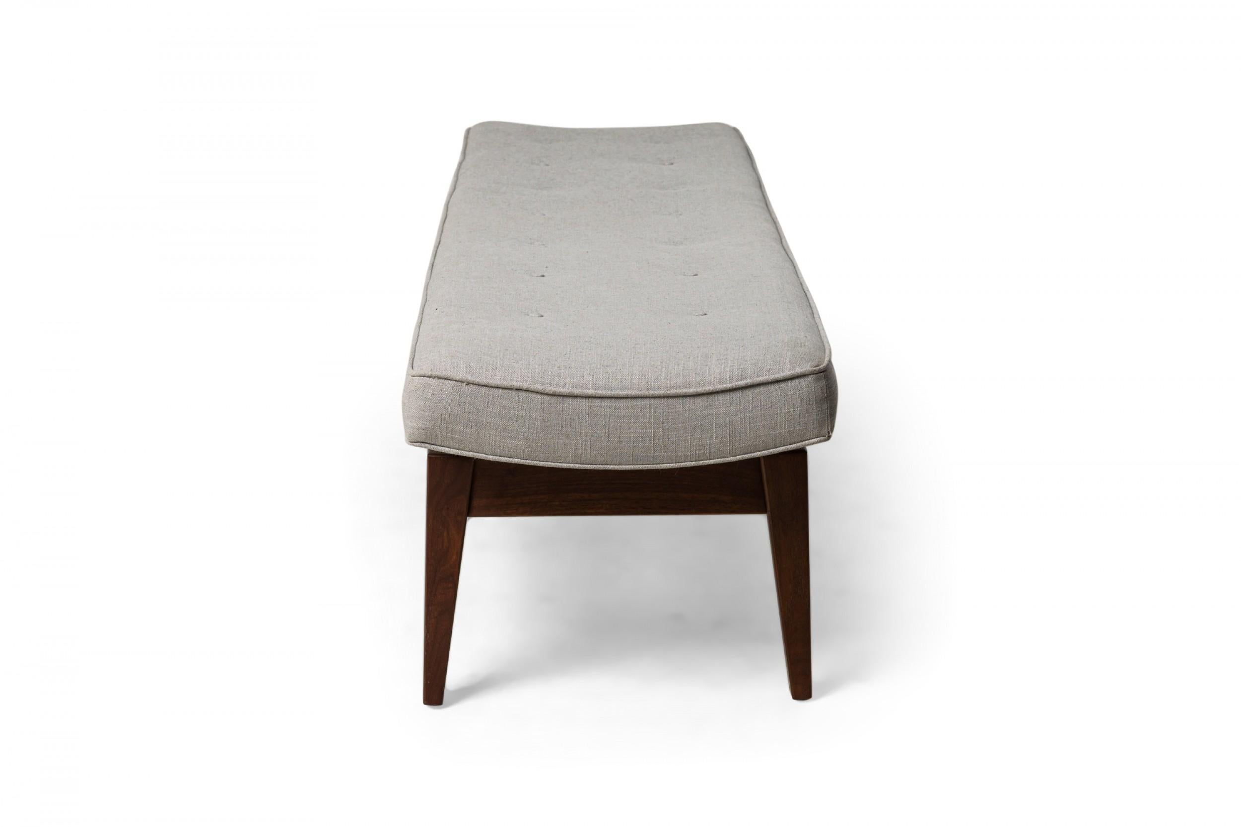 Mid-Century Modern Jens Risom Danish Mid-Century Light Gray Upholstered Walnut Floating Bench For Sale