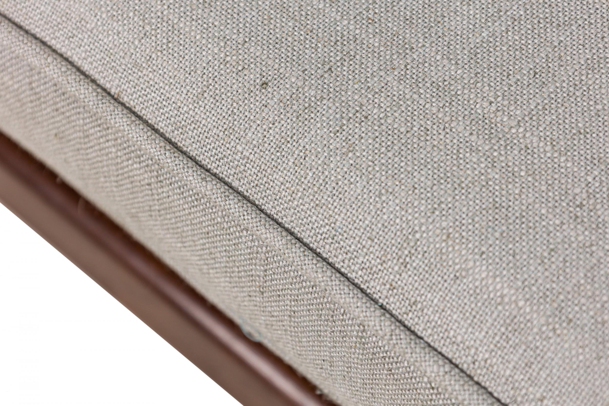 Jens Risom Danish Mid-Century Light Gray Upholstered Walnut Floating Bench For Sale 2