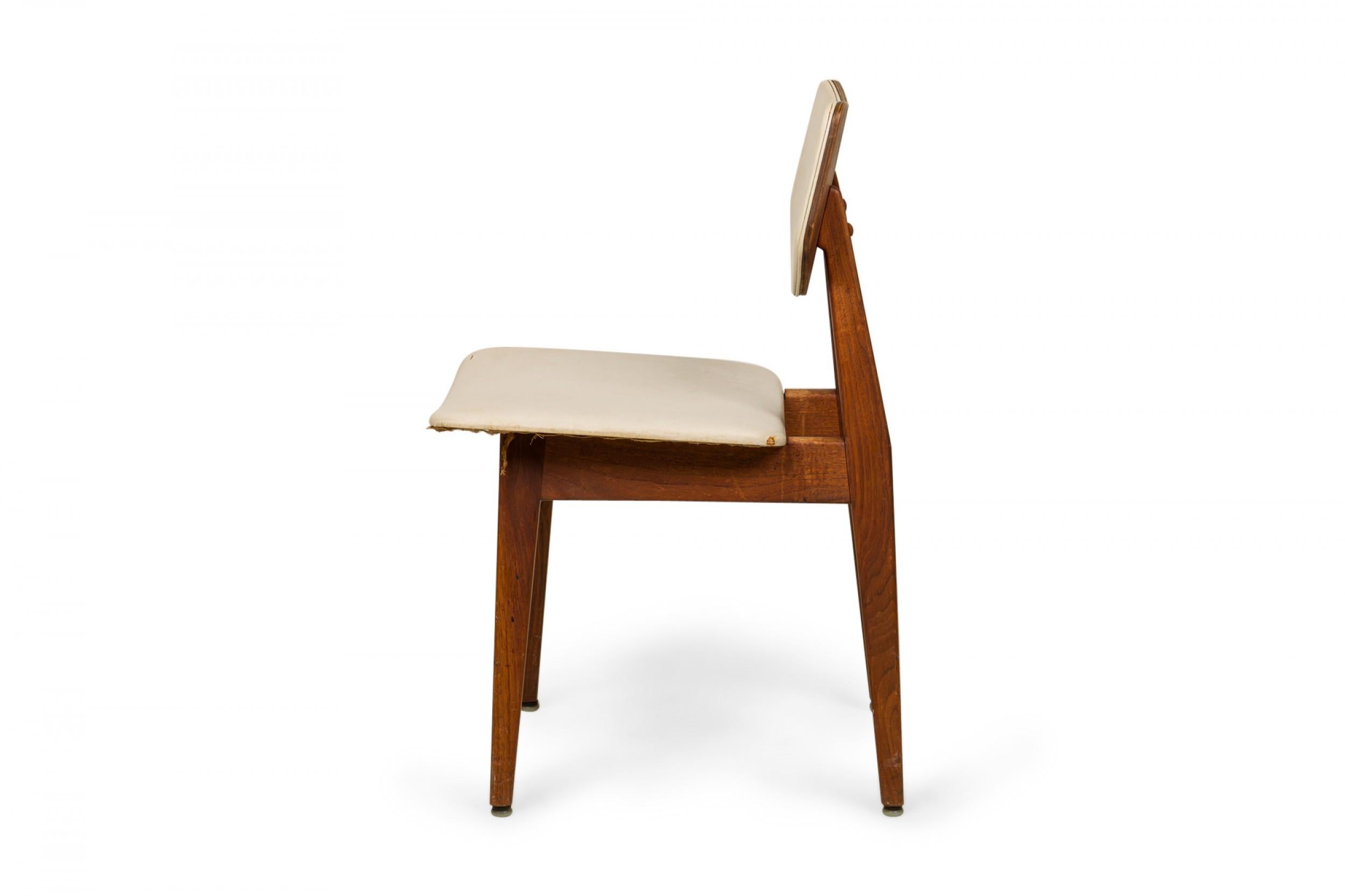 Mid-Century Modern Jens Risom Danish Mid-Century Off-White Vinyl and Teak Dining Side Chair For Sale