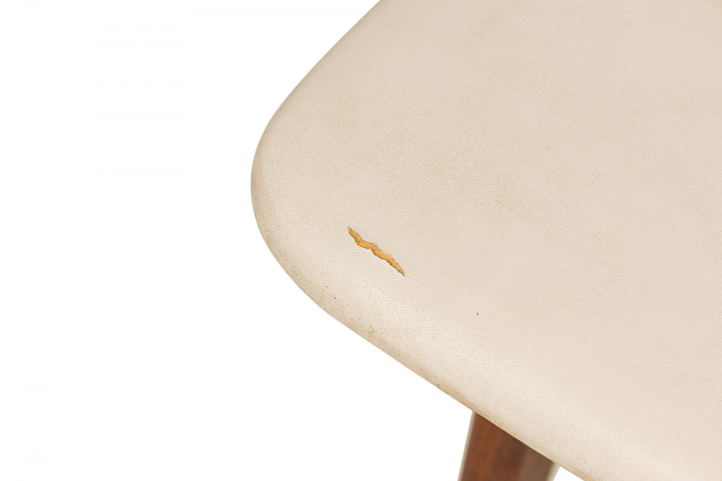 Jens Risom Danish Mid-Century Off-White Vinyl and Teak Dining Side Chair For Sale 1