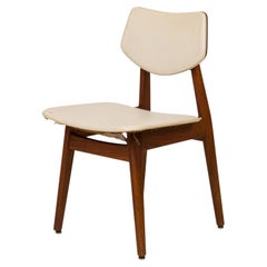 Jens Risom Danish Mid-Century Off-White Vinyl and Teak Dining Side Chair