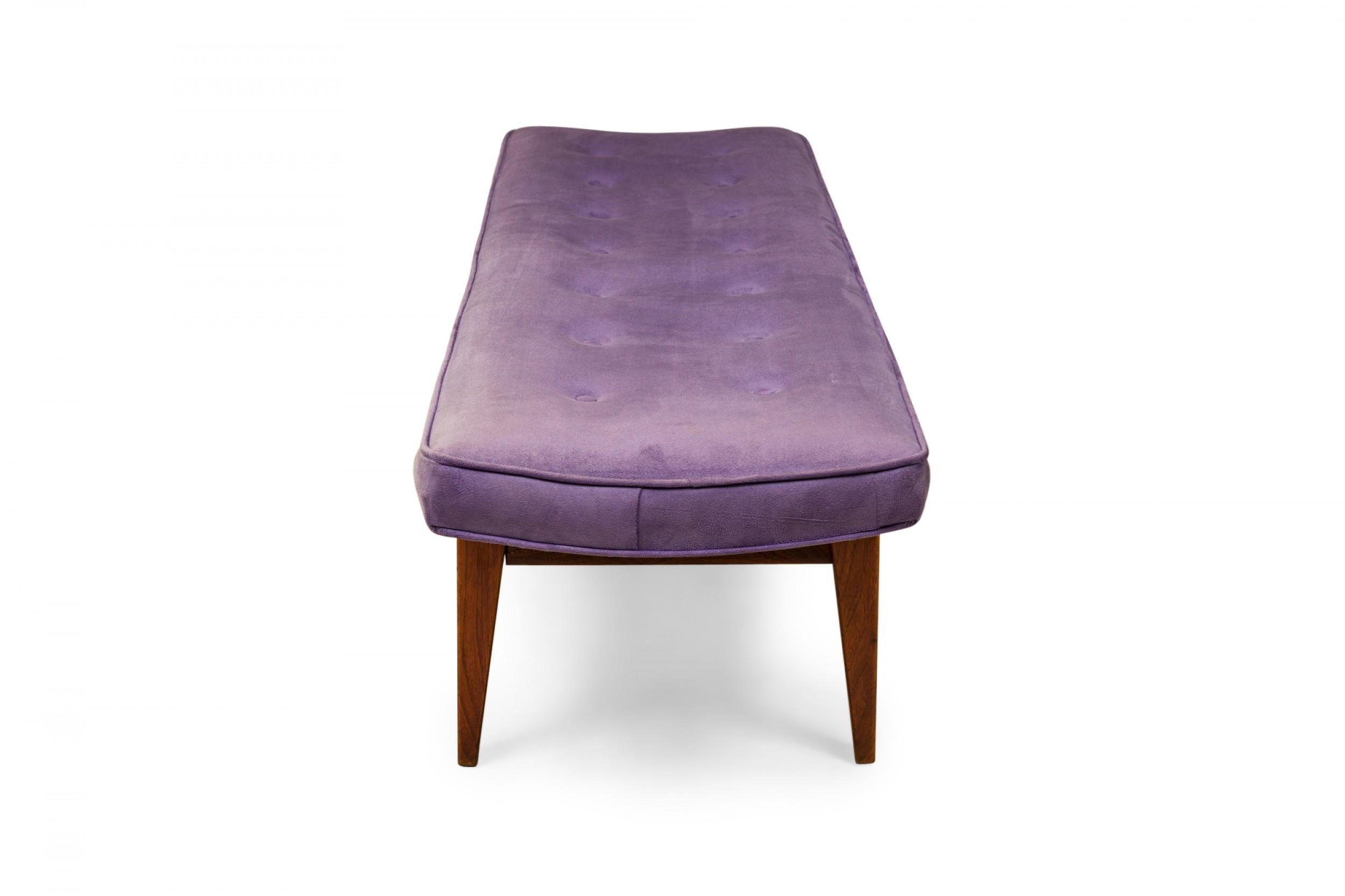 Mid-Century Modern Jens Risom Danish Mid-Century Purple Tufted Velour and Wood Floating Bench For Sale