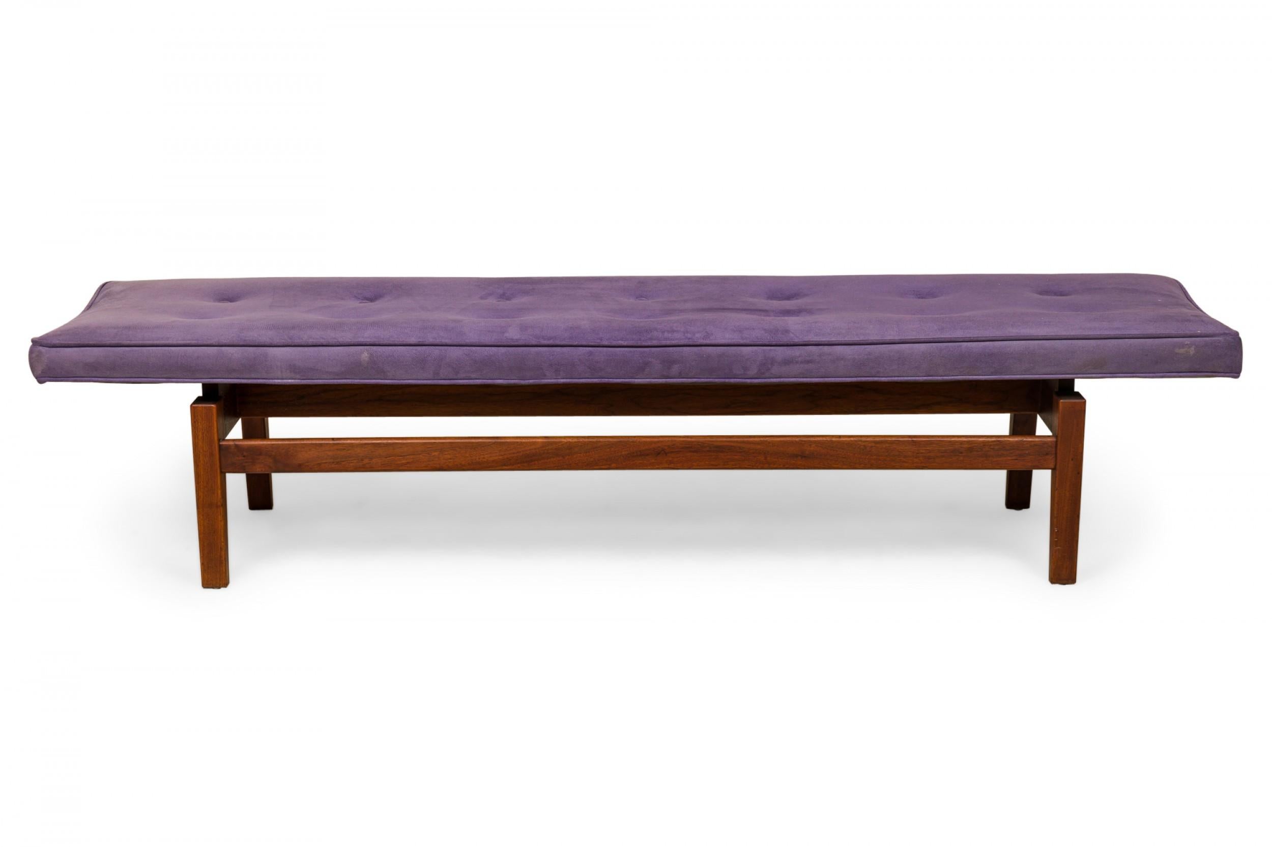 20th Century Jens Risom Danish Mid-Century Purple Tufted Velour and Wood Floating Bench For Sale