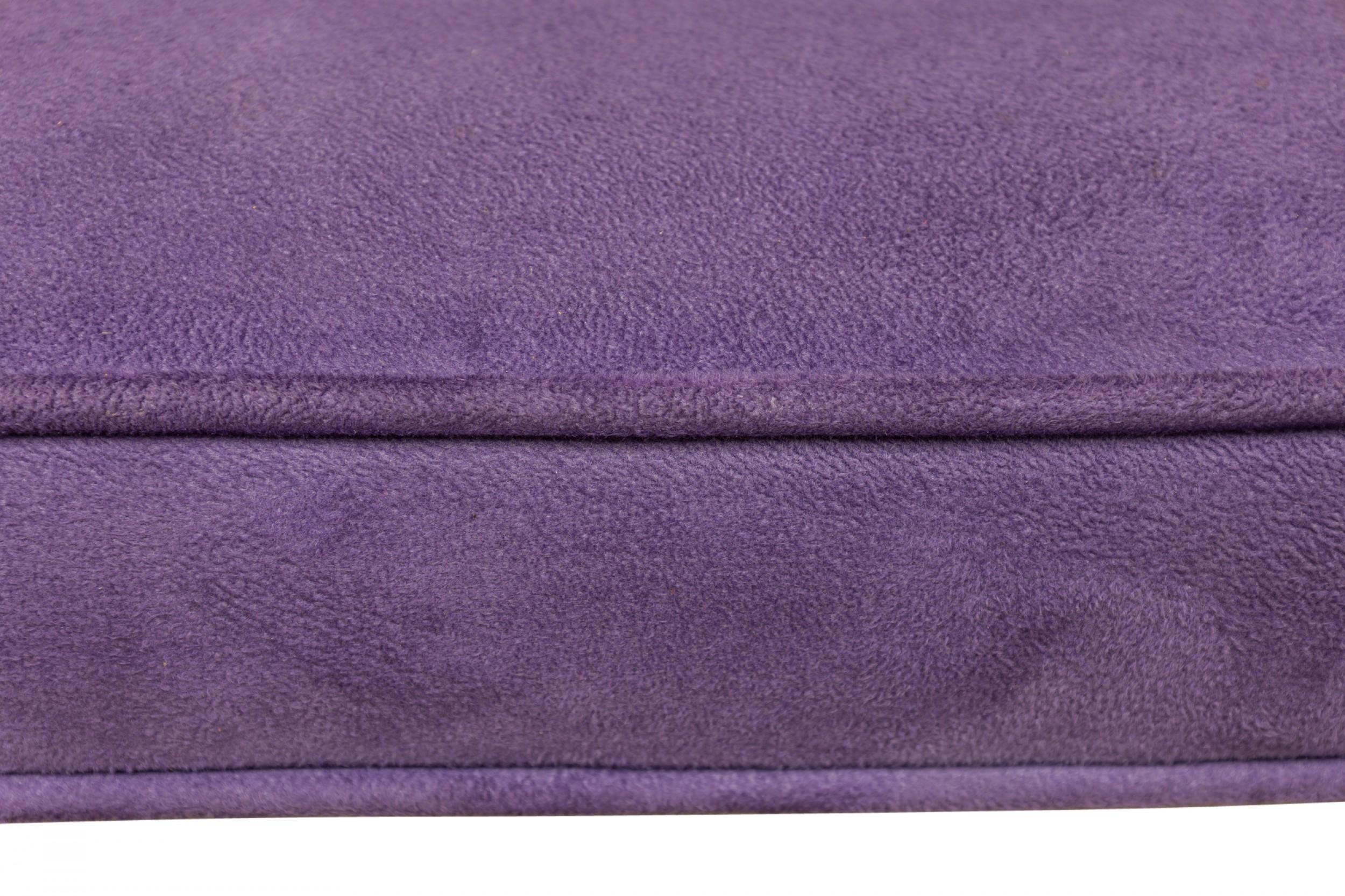Jens Risom Danish Mid-Century Purple Tufted Velour and Wood Floating Bench For Sale 3