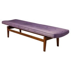 Jens Risom Danish Mid-Century Purple Tufted Velour and Wood Floating Bench