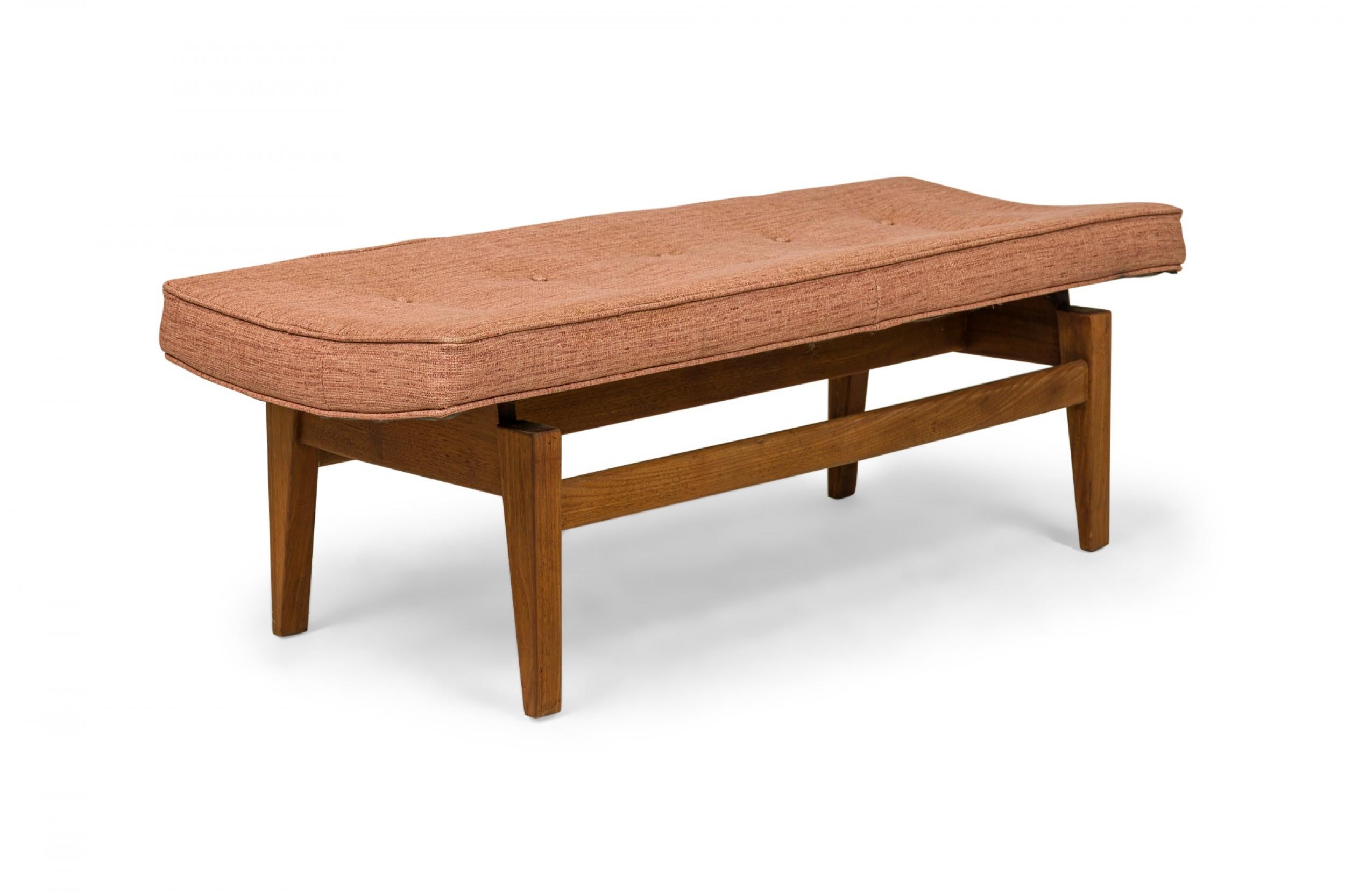 Mid-Century Modern Jens Risom Danish Mid-Century Rose Pink Upholstery and Walnut Floating Bench For Sale