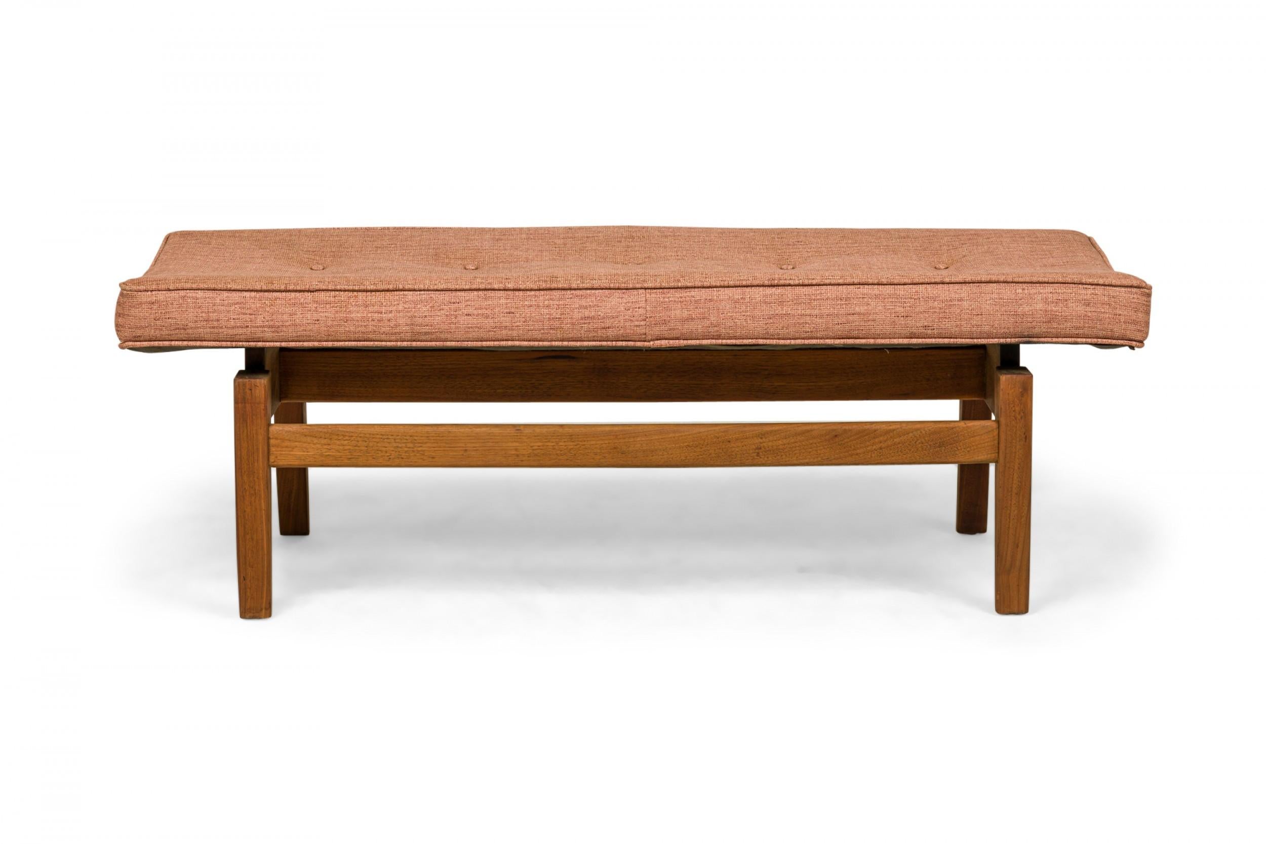 Jens Risom Danish Mid-Century Rose Pink Upholstery and Walnut Floating Bench In Good Condition For Sale In New York, NY