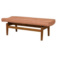 Jens Risom Danish Mid-Century Rose Pink Upholstery and Walnut Floating Bench