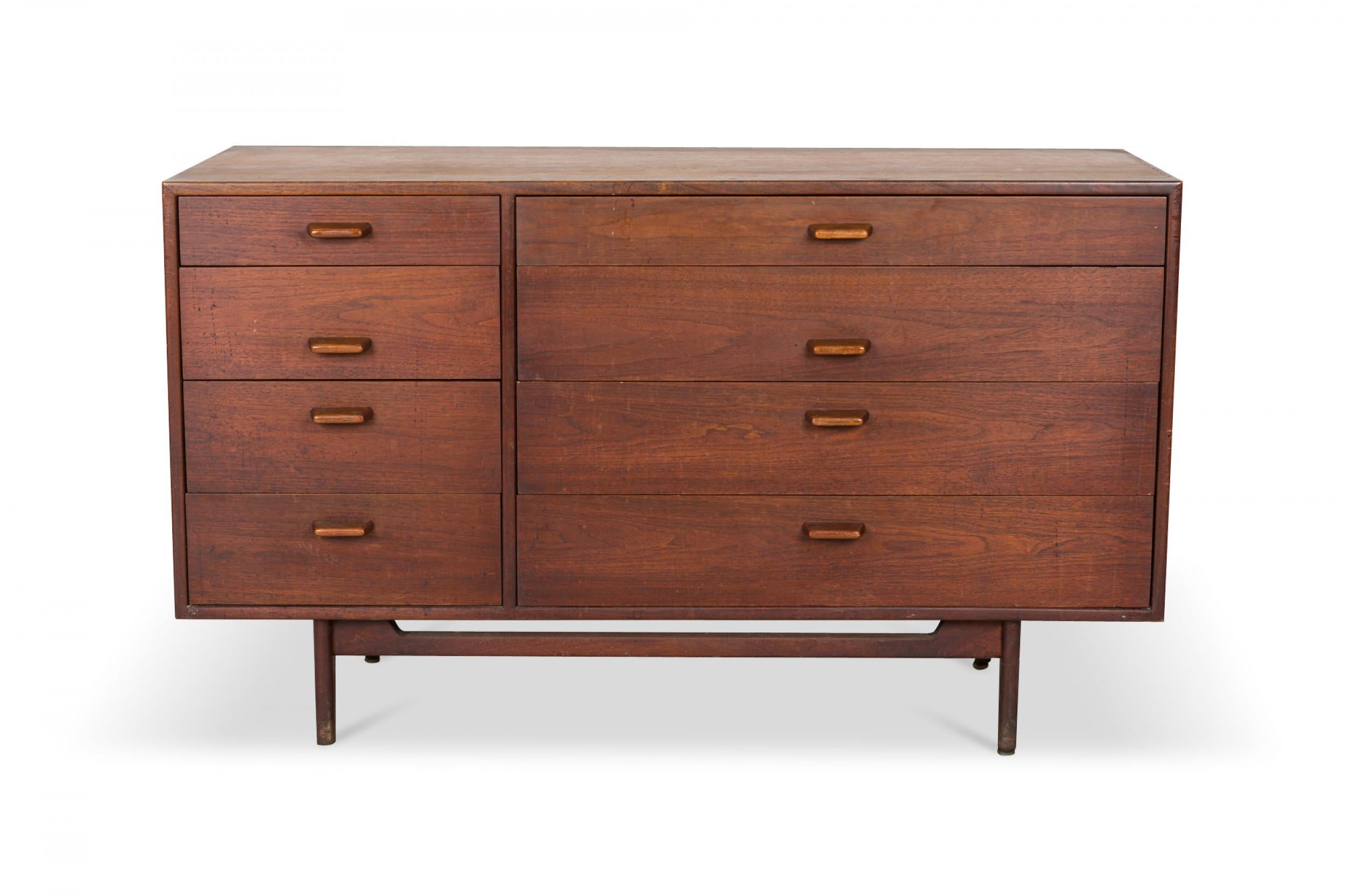 Jens Risom Danish Mid-Century Walnut 8-Drawer Dresser / Writing Desk For Sale