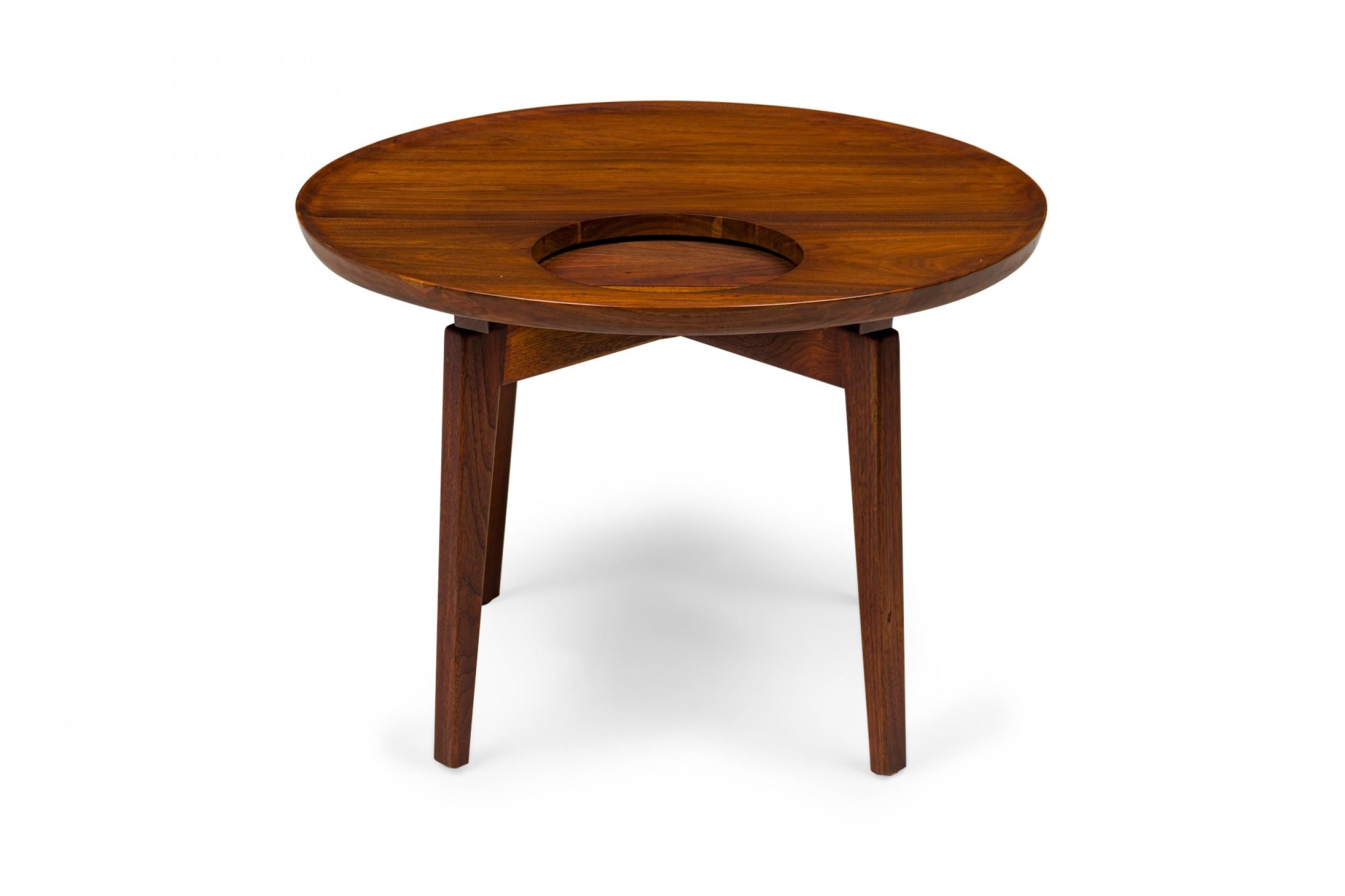 Jens Risom Danish Mid-Century Wooden Cutout Circular Lazy Susan End / Side Table For Sale
