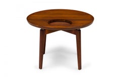 Vintage Jens Risom Danish Mid-Century Wooden Cutout Circular Lazy Susan End / Side Table