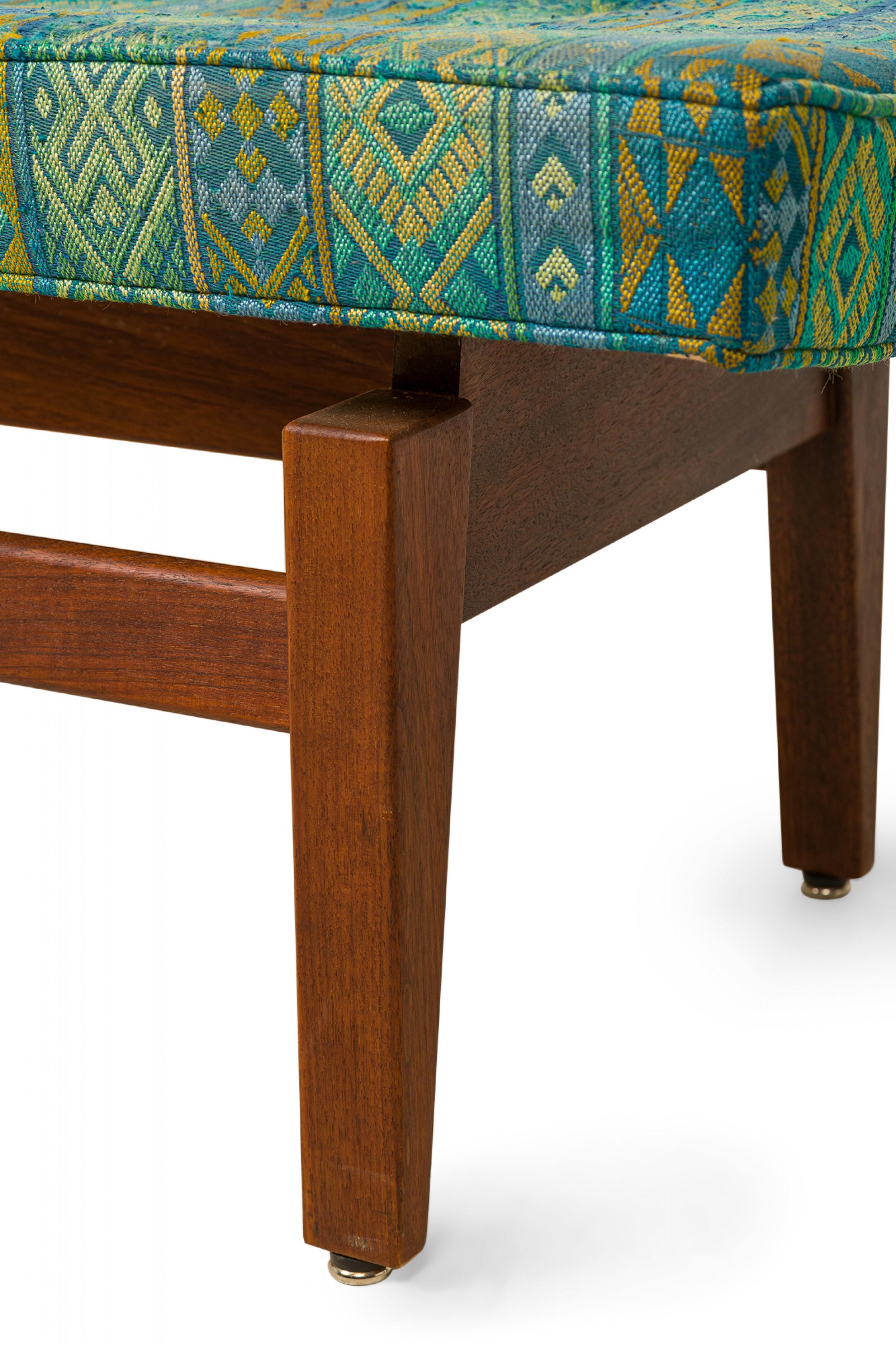 Jens Risom Danish Mid-Century Southwestern Pattern Upholstery and Wood Bench In Good Condition For Sale In New York, NY