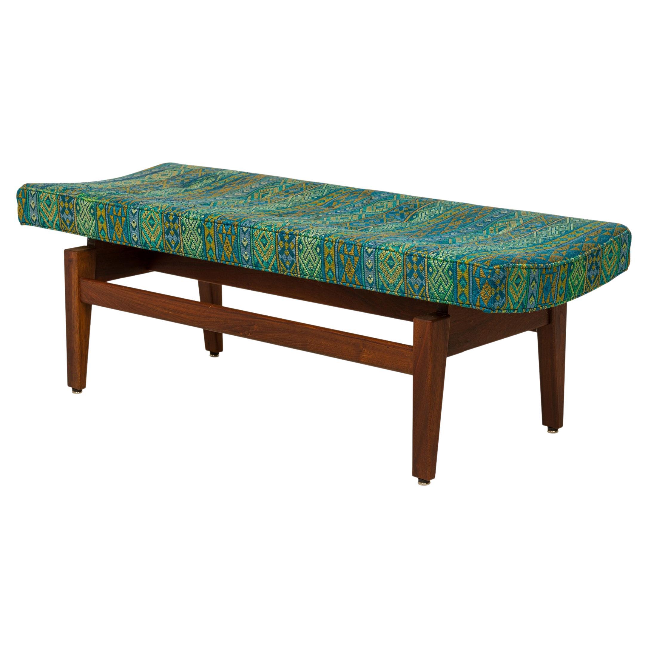 Jens Risom Danish Mid-Century Southwestern Pattern Upholstery and Wood Bench For Sale