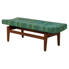 Used Jens Risom Danish Mid-Century Southwestern Pattern Upholstery and Wood Bench