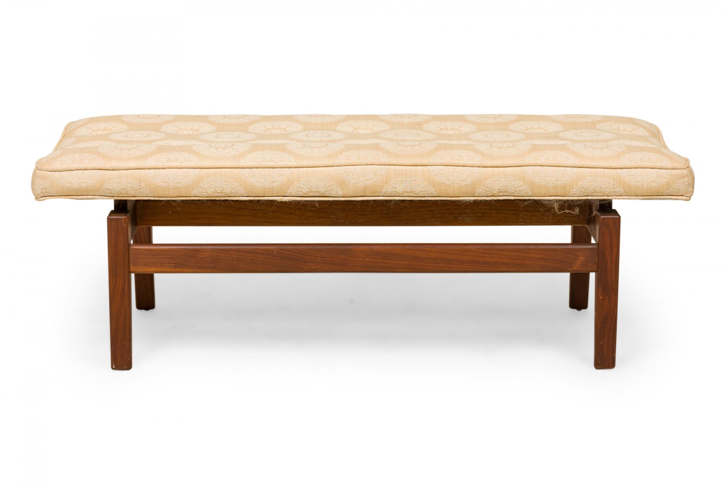 Mid-Century Modern Jens Risom Danish Off-White Shou Patterned Upholstery and Wood Floating Bench For Sale