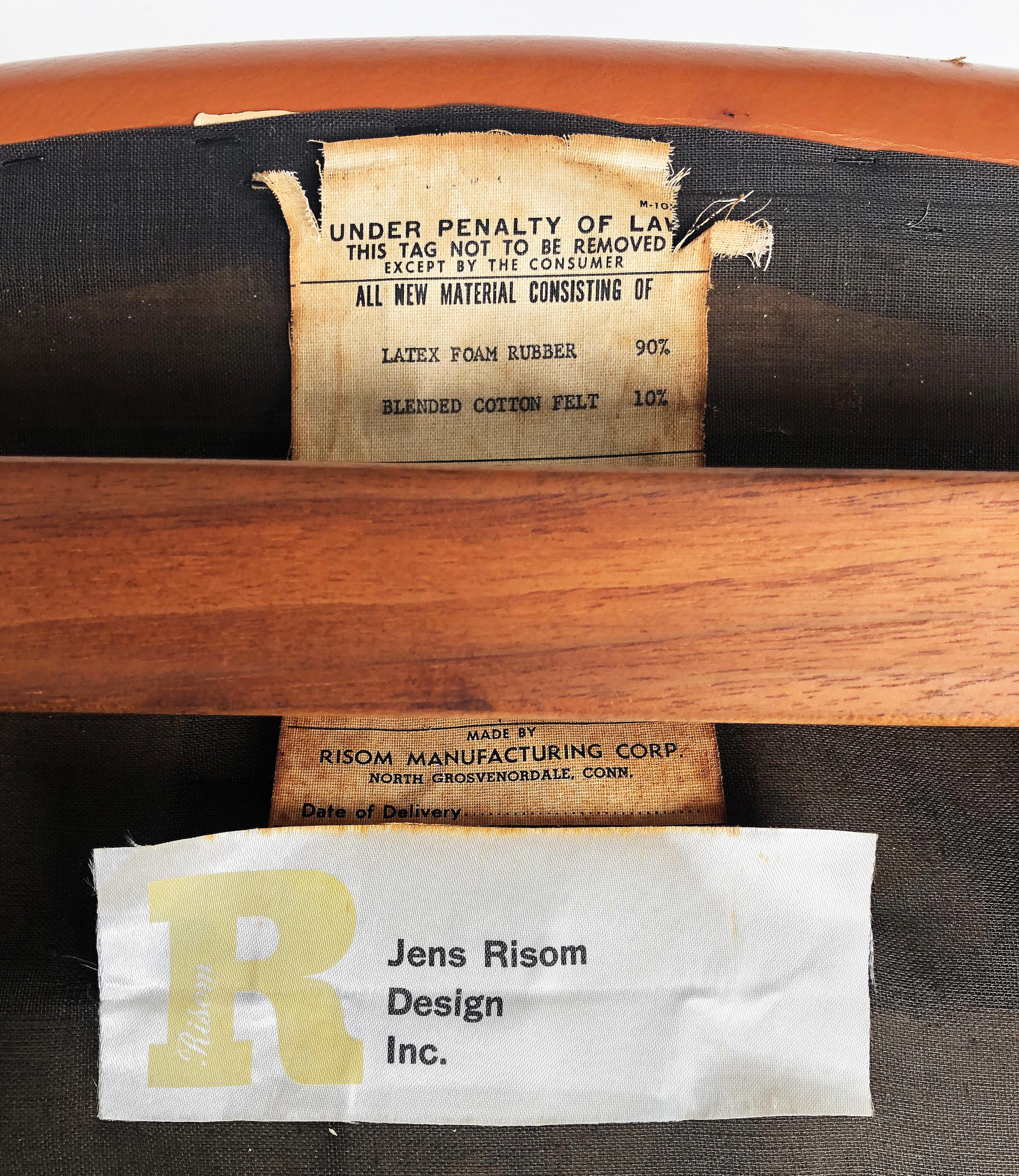 Jens Risom Design Pair of Oiled Walnut & Leather Upholstered Armchairs, c.1965 For Sale 6