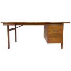 Jens Risom Desk in Walnut with Optional Work Station Return, circa 1960s
