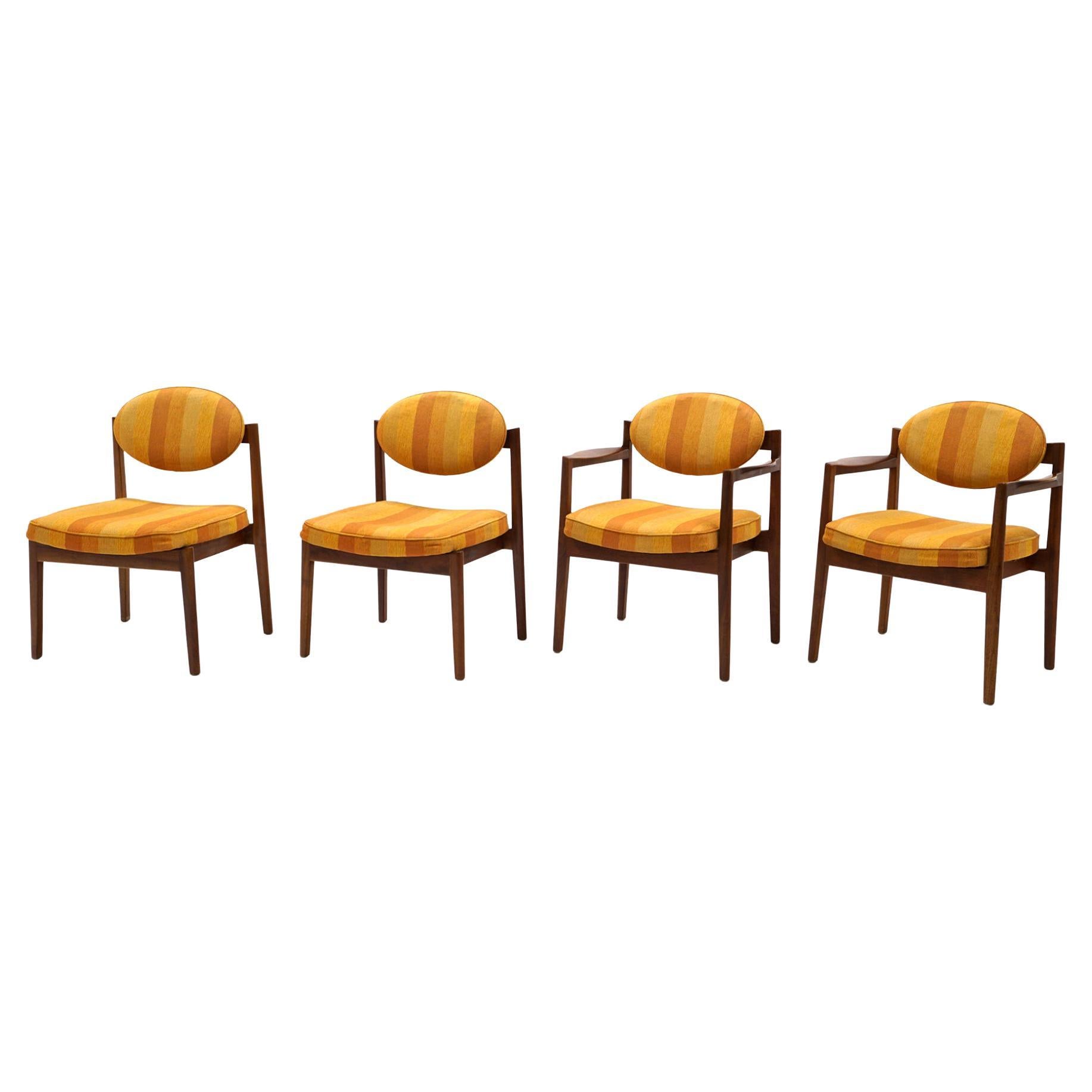 Jens Risom Dining Chairs, Set of Four, Two Arm and Two Side Chairs, Walnut