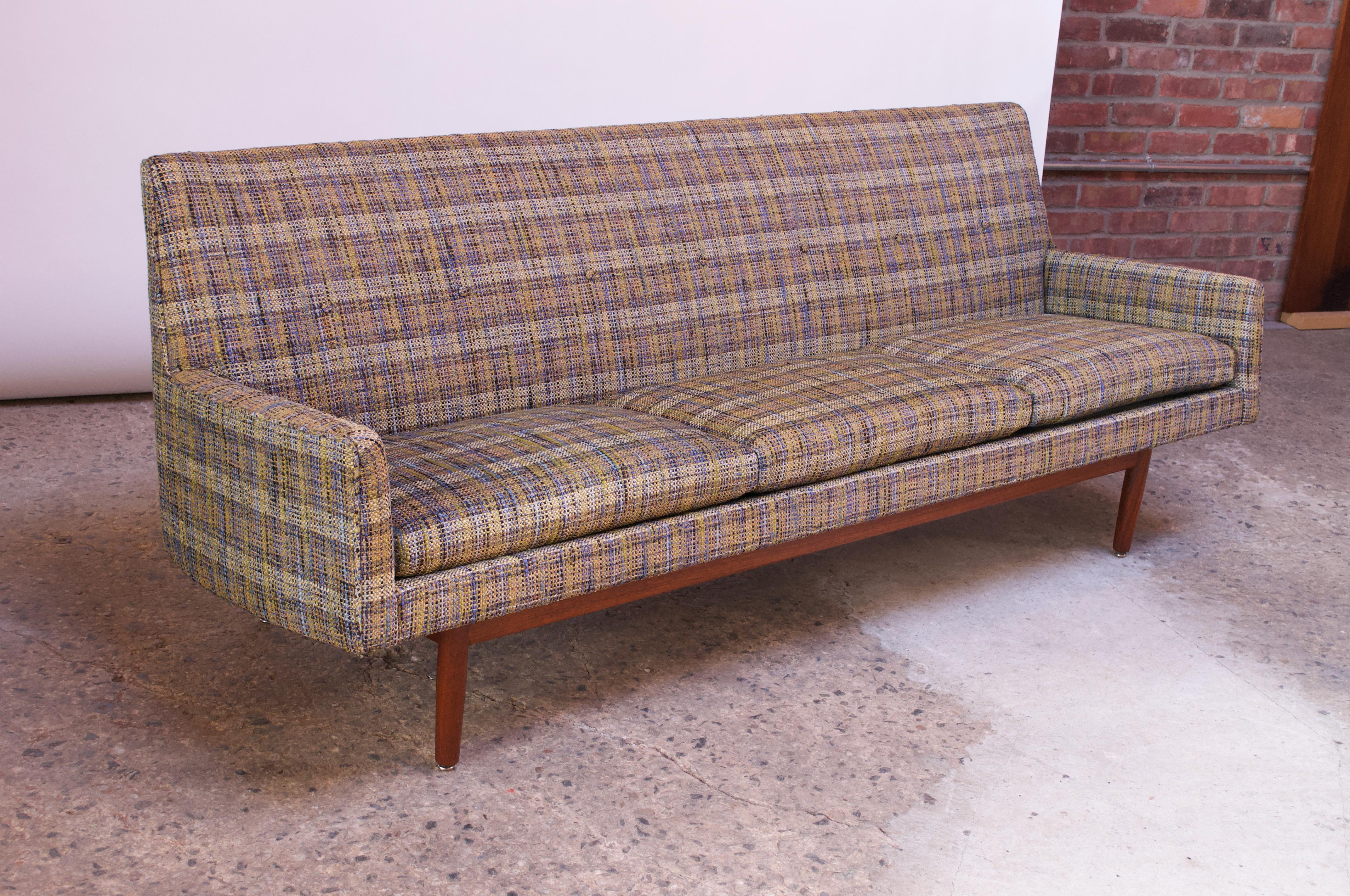 Mid-Century Modern Jens Risom Floating Sofa in Walnut with Original Tweed Upholstery