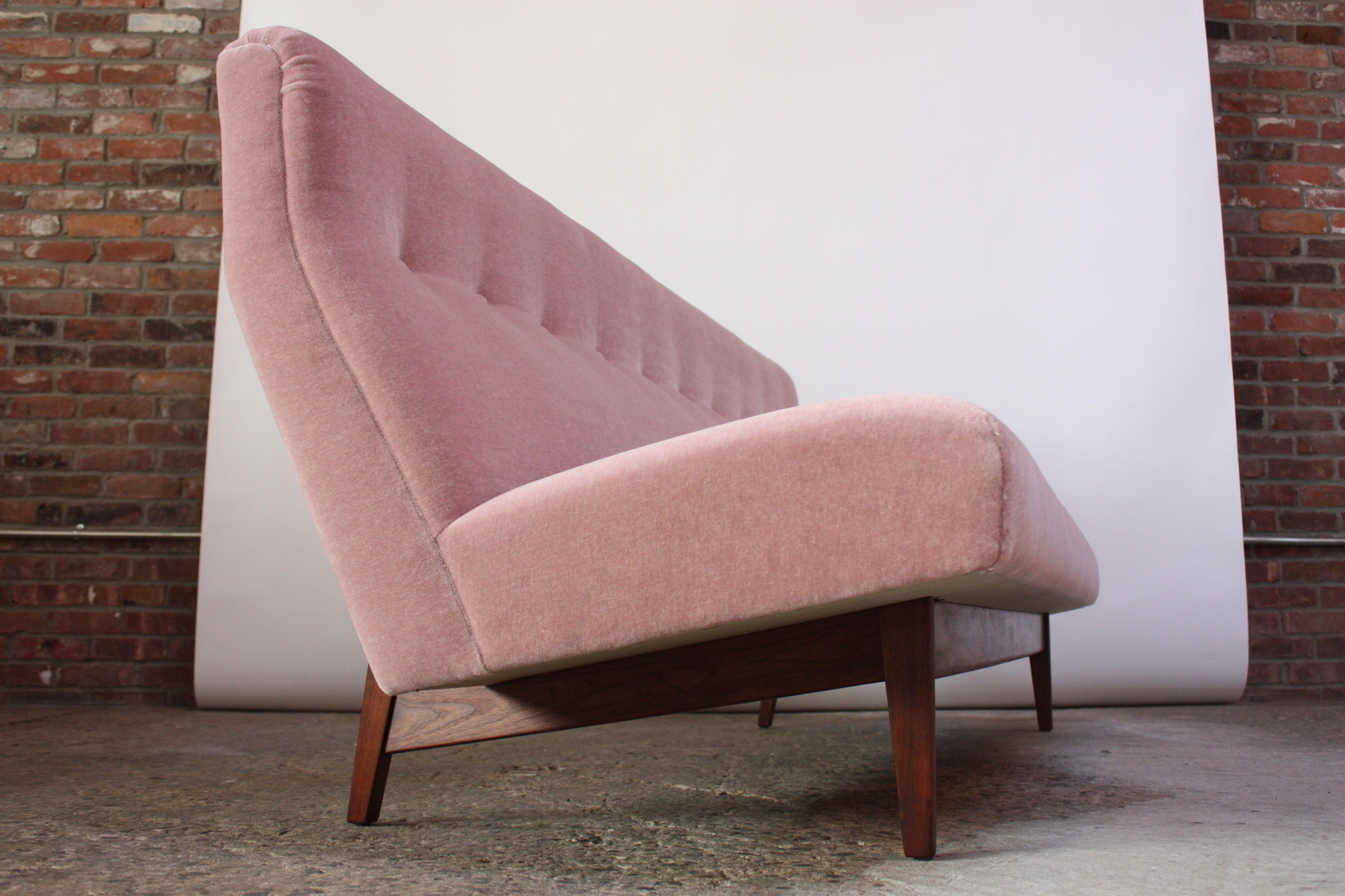 Mid-20th Century Jens Risom Floating Three-Seat Armless Sofa in Walnut and Mohair
