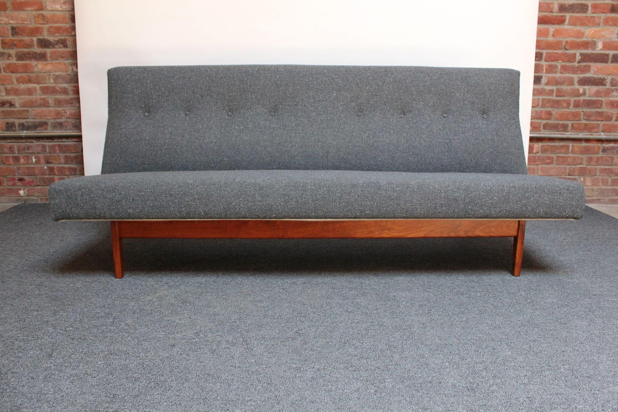 Jens Risom Floating Three-Seat Armless Walnut Sofa For Sale 7