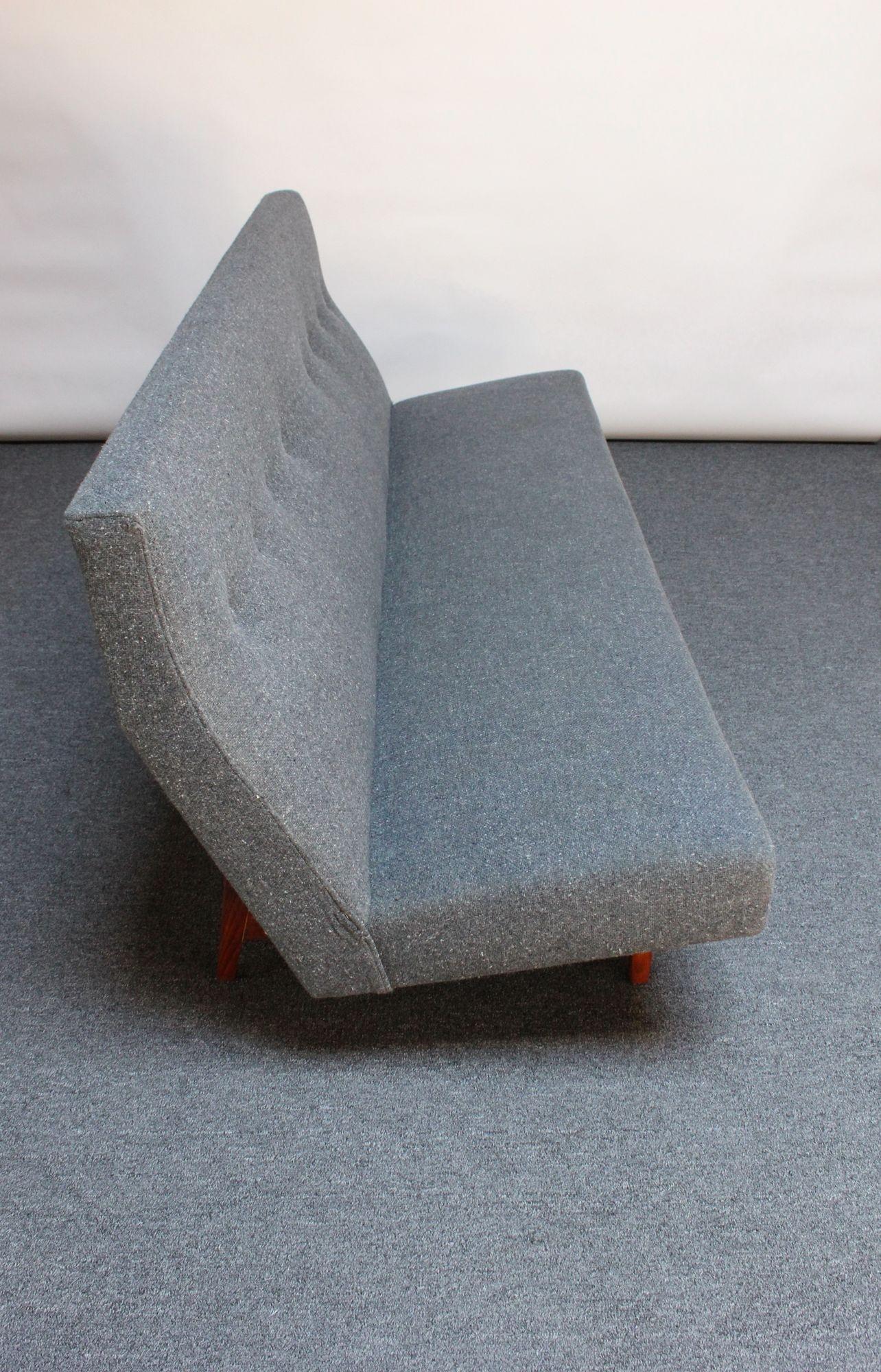 Mid-Century Modern Jens Risom Floating Three-Seat Armless Walnut Sofa For Sale