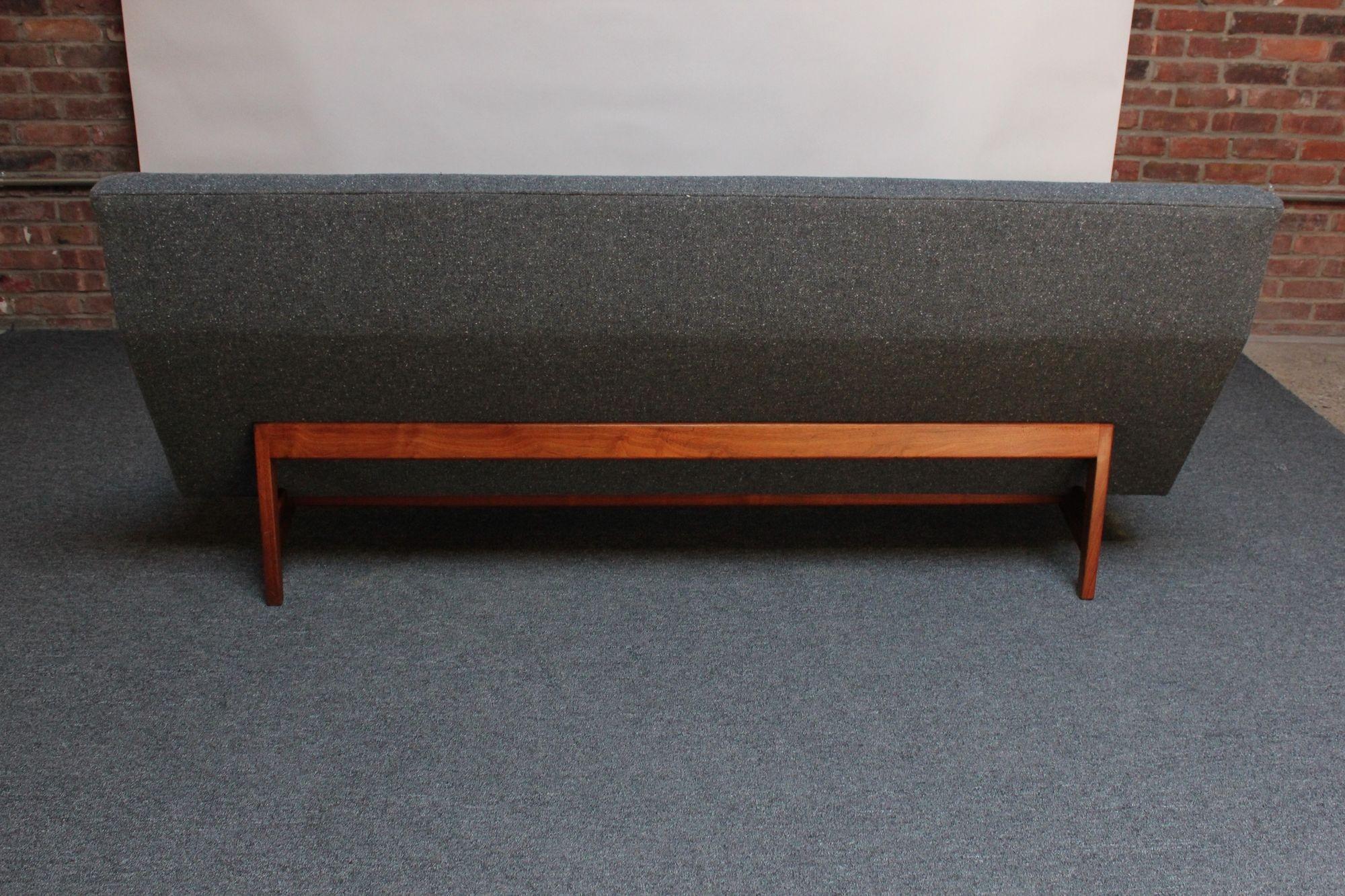 Mid-20th Century Jens Risom Floating Three-Seat Armless Walnut Sofa For Sale