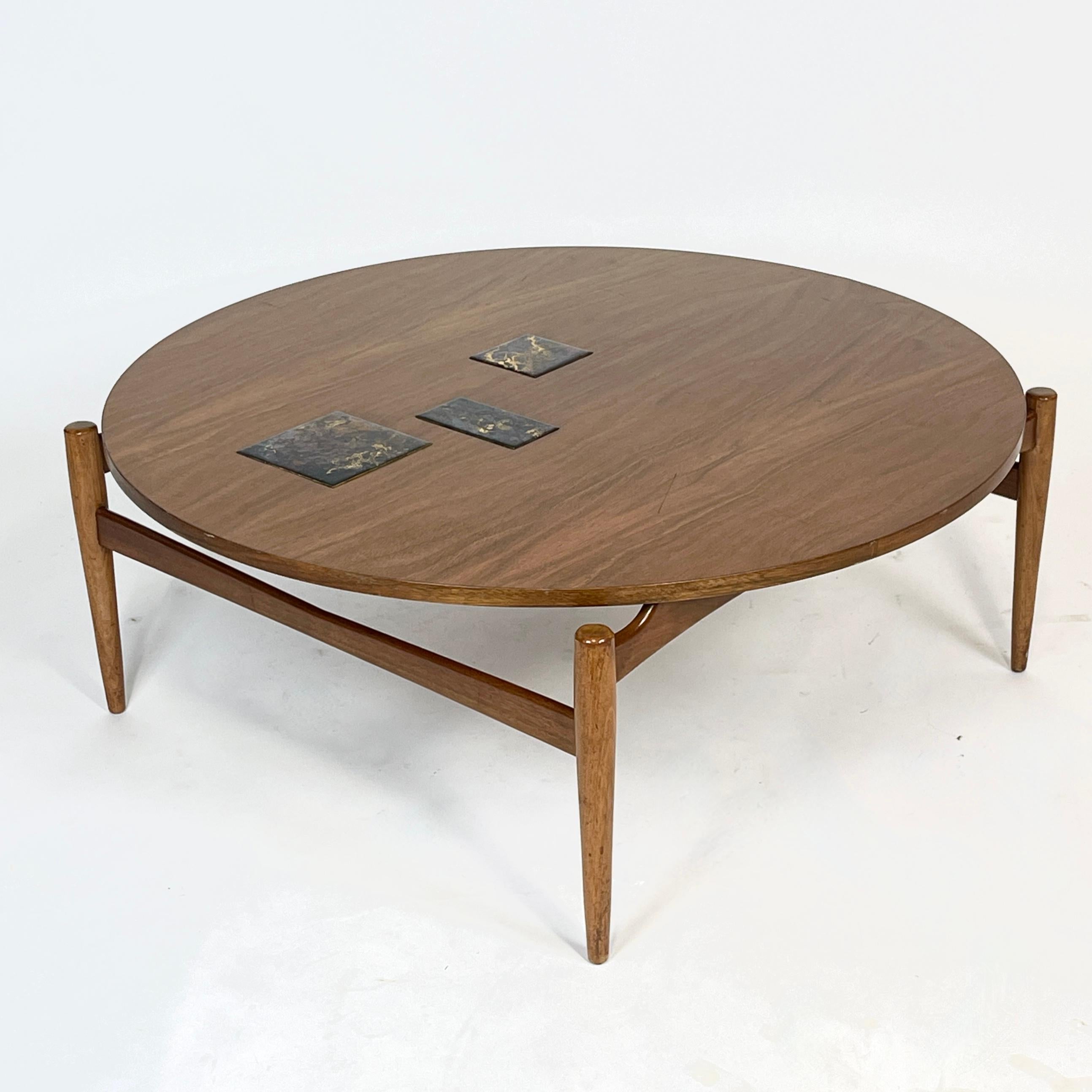 Jens Risom Floating Walnut and Tile Coffee Table For Sale 2