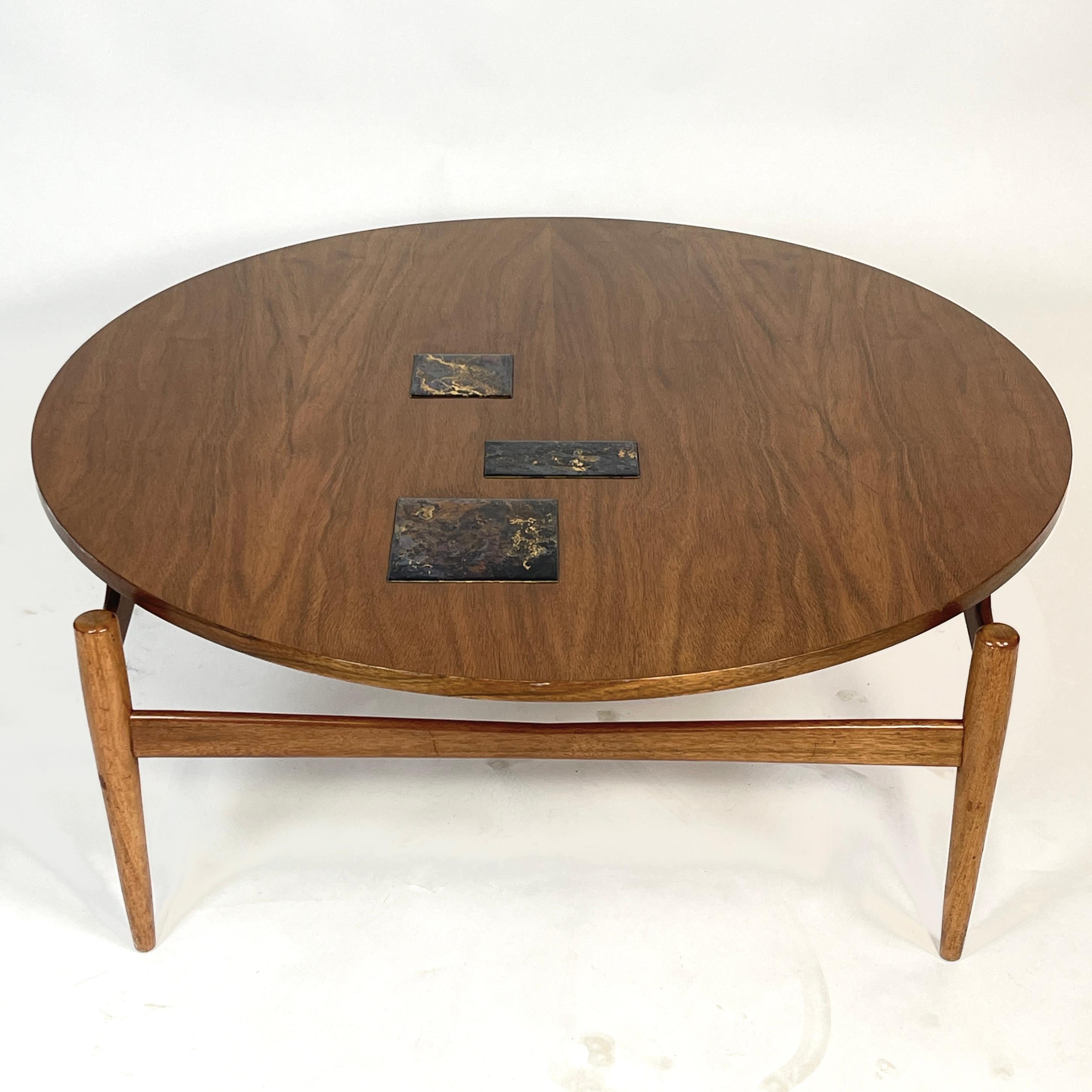 Jens Risom Floating Walnut and Tile Coffee Table For Sale 4