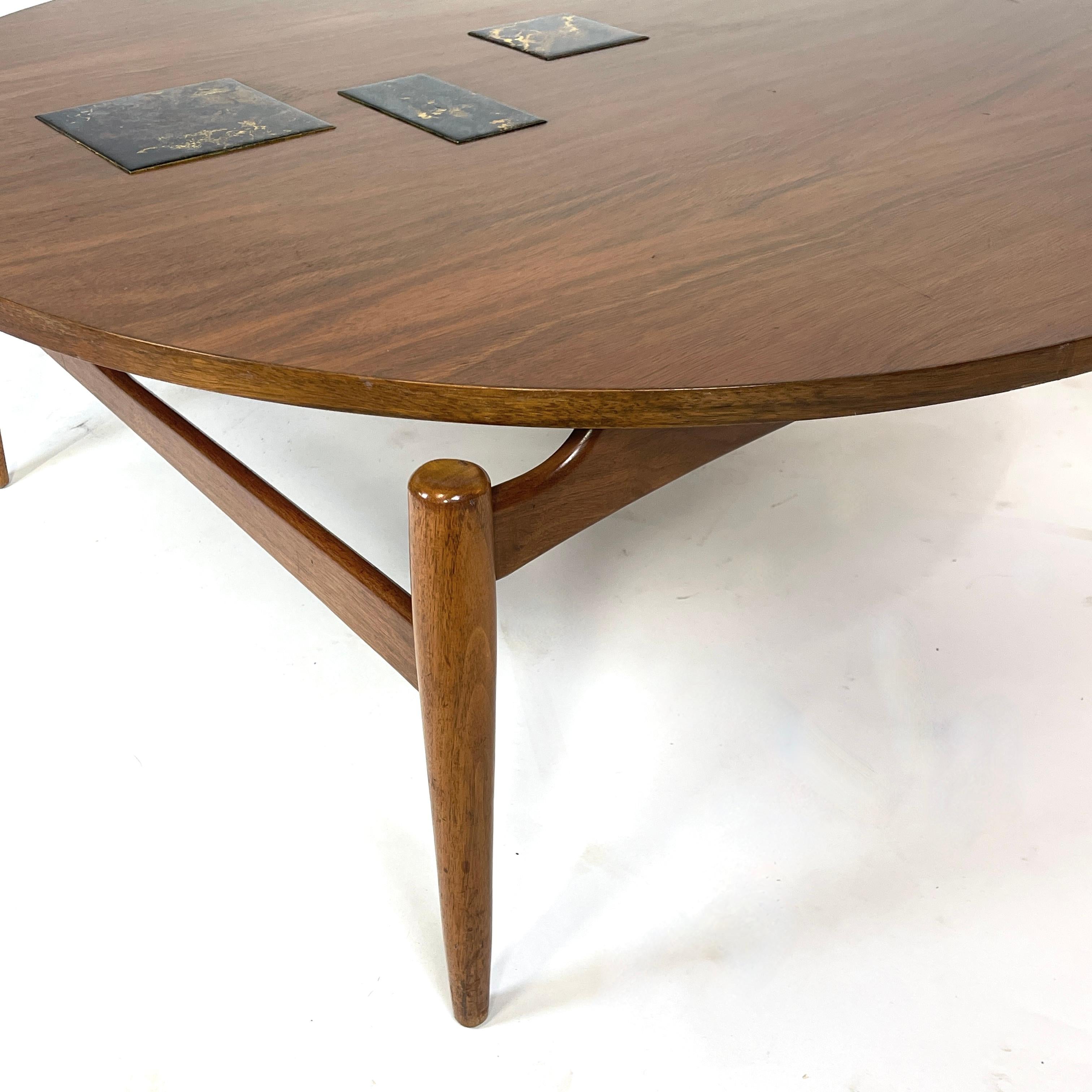 Jens Risom Floating Walnut and Tile Coffee Table For Sale 7