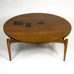 Jens Risom Floating Walnut and Tile Coffee Table