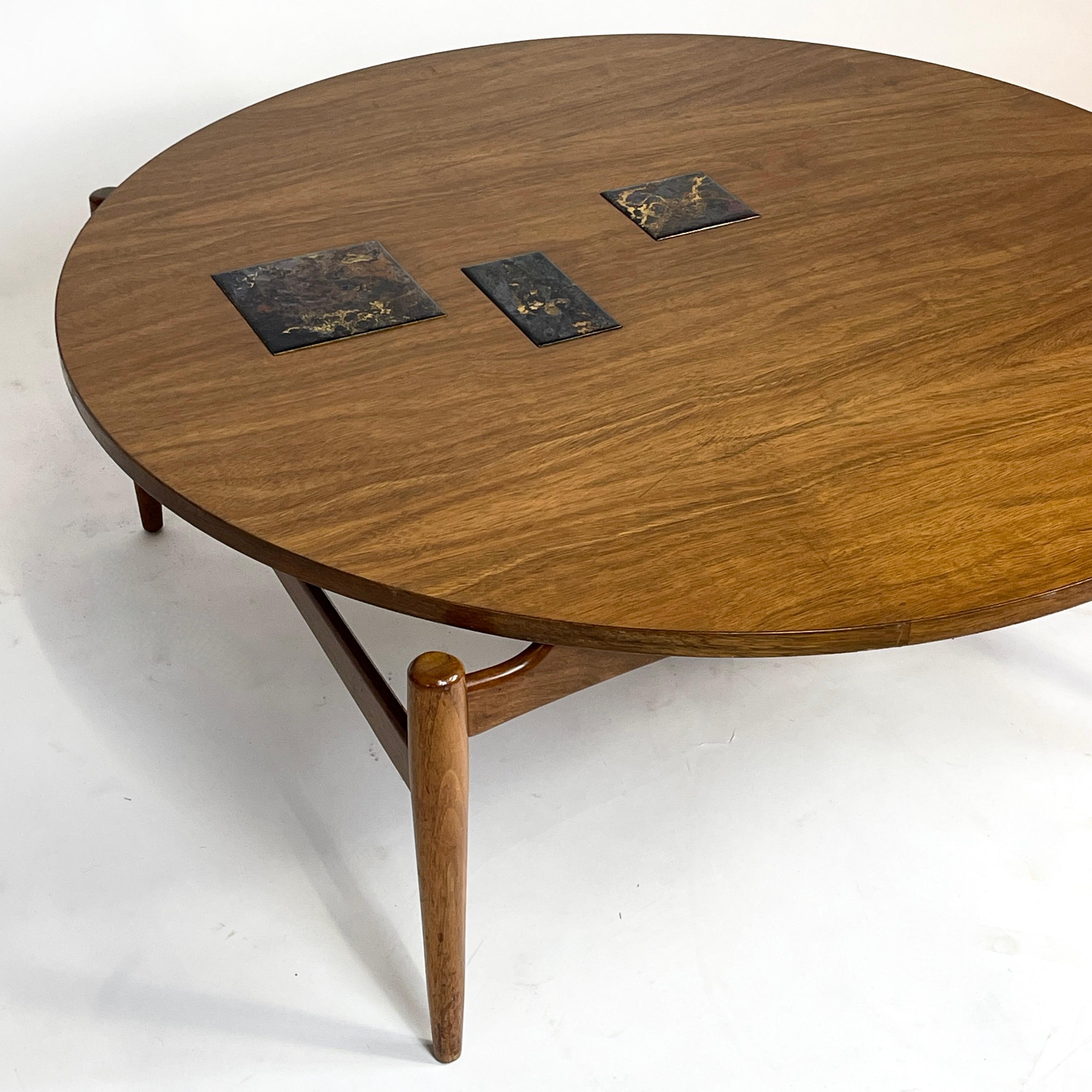 Mid-Century Modern Jens Risom Floating Walnut and Tile Coffee Table For Sale
