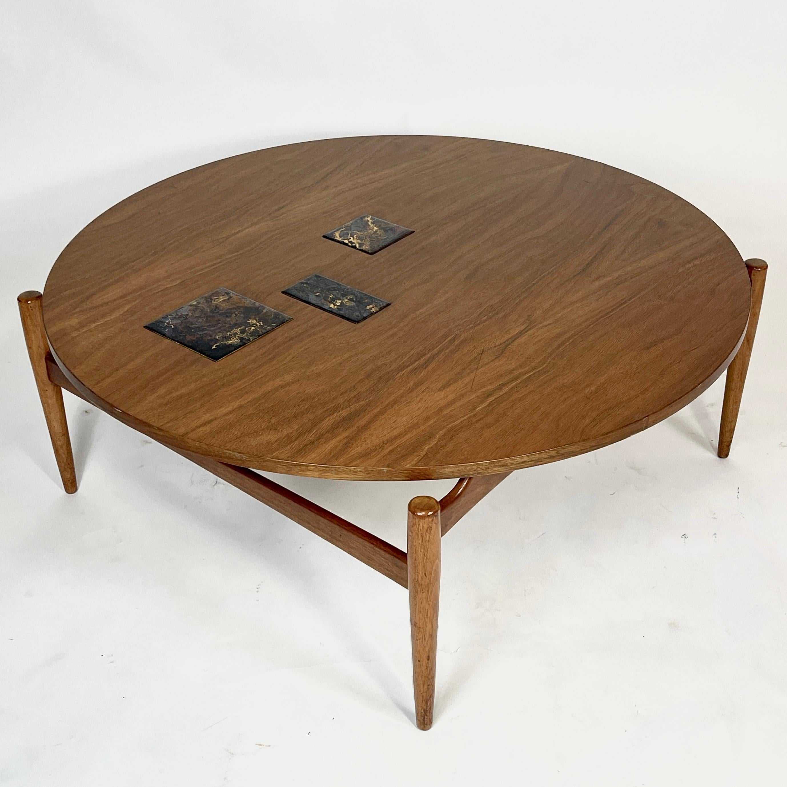 Ceramic Jens Risom Floating Walnut and Tile Coffee Table For Sale