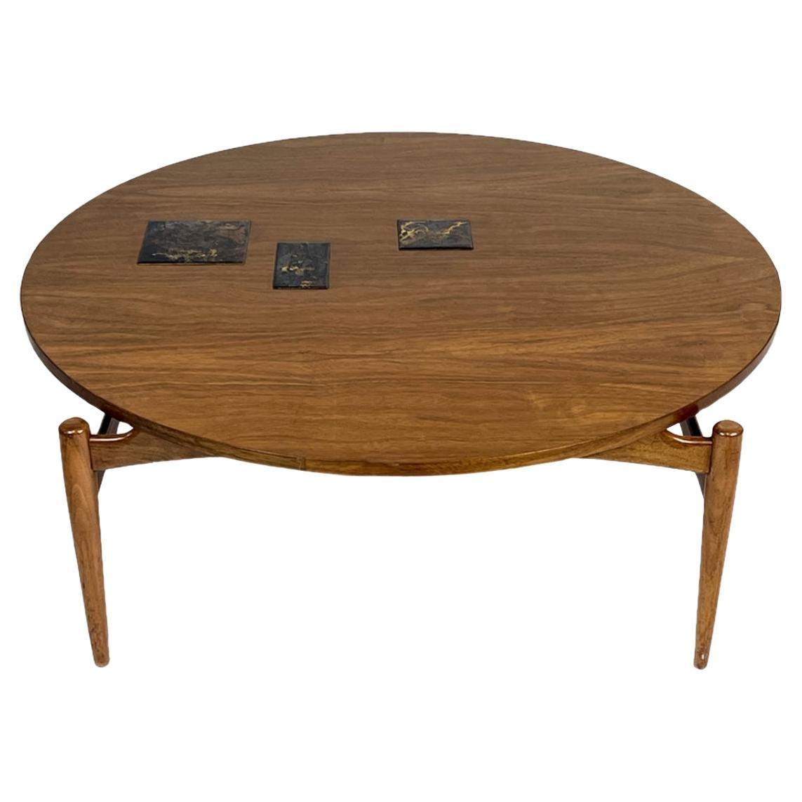 Jens Risom Floating Walnut and Tile Coffee Table For Sale