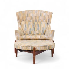 Jens Risom for Jens Risom Design Mid Century Walnut Big Chair and Ottoman