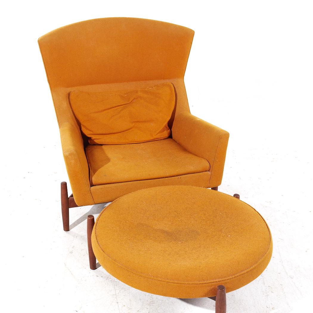 Jens Risom für Jens Risom Design Mid Century Nussbaum Big Chair mit Ottomane im Angebot 2