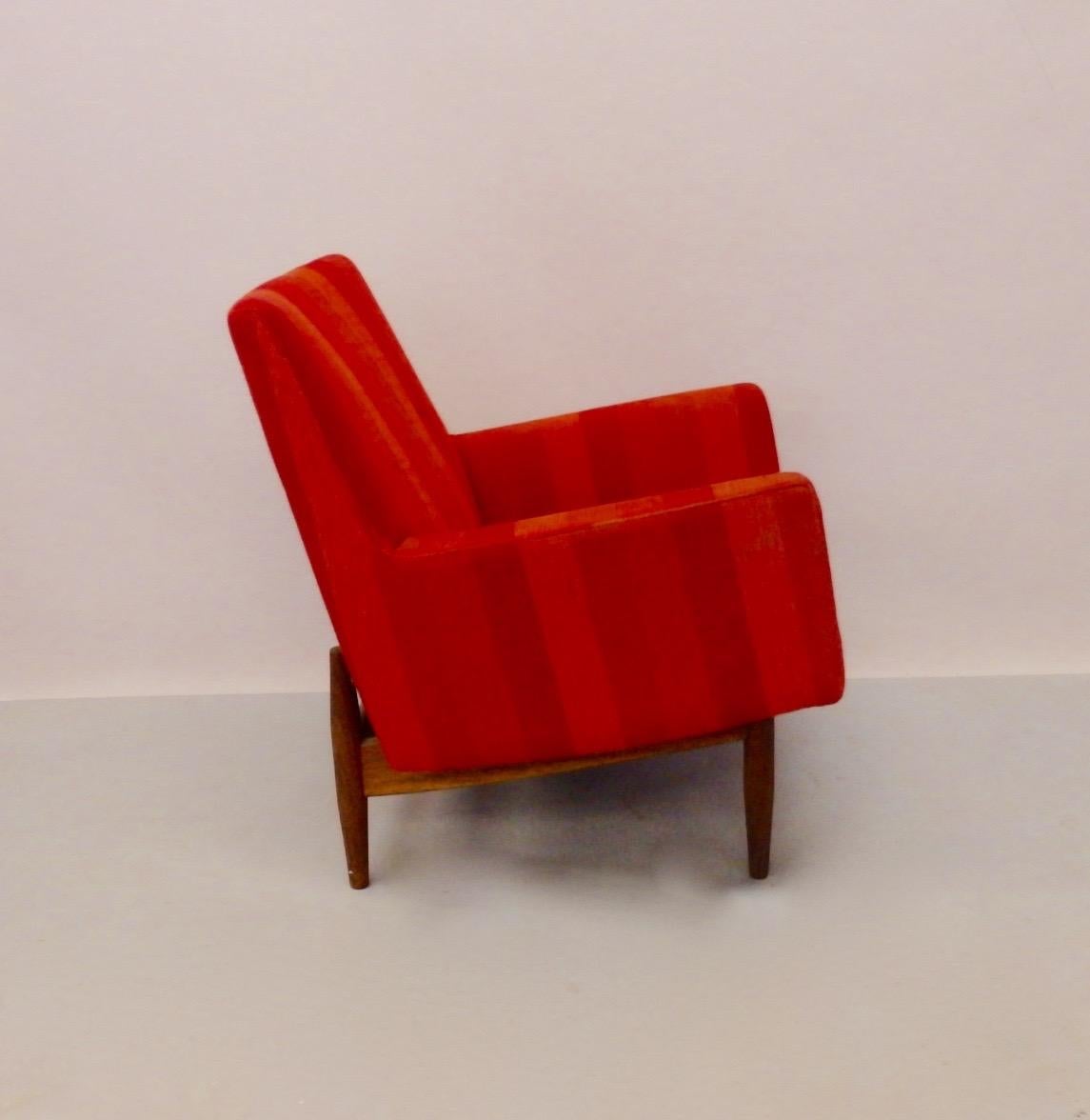 American Jens Risom  Walnut Base Lounge Chair as Found Original Girard Fabric
