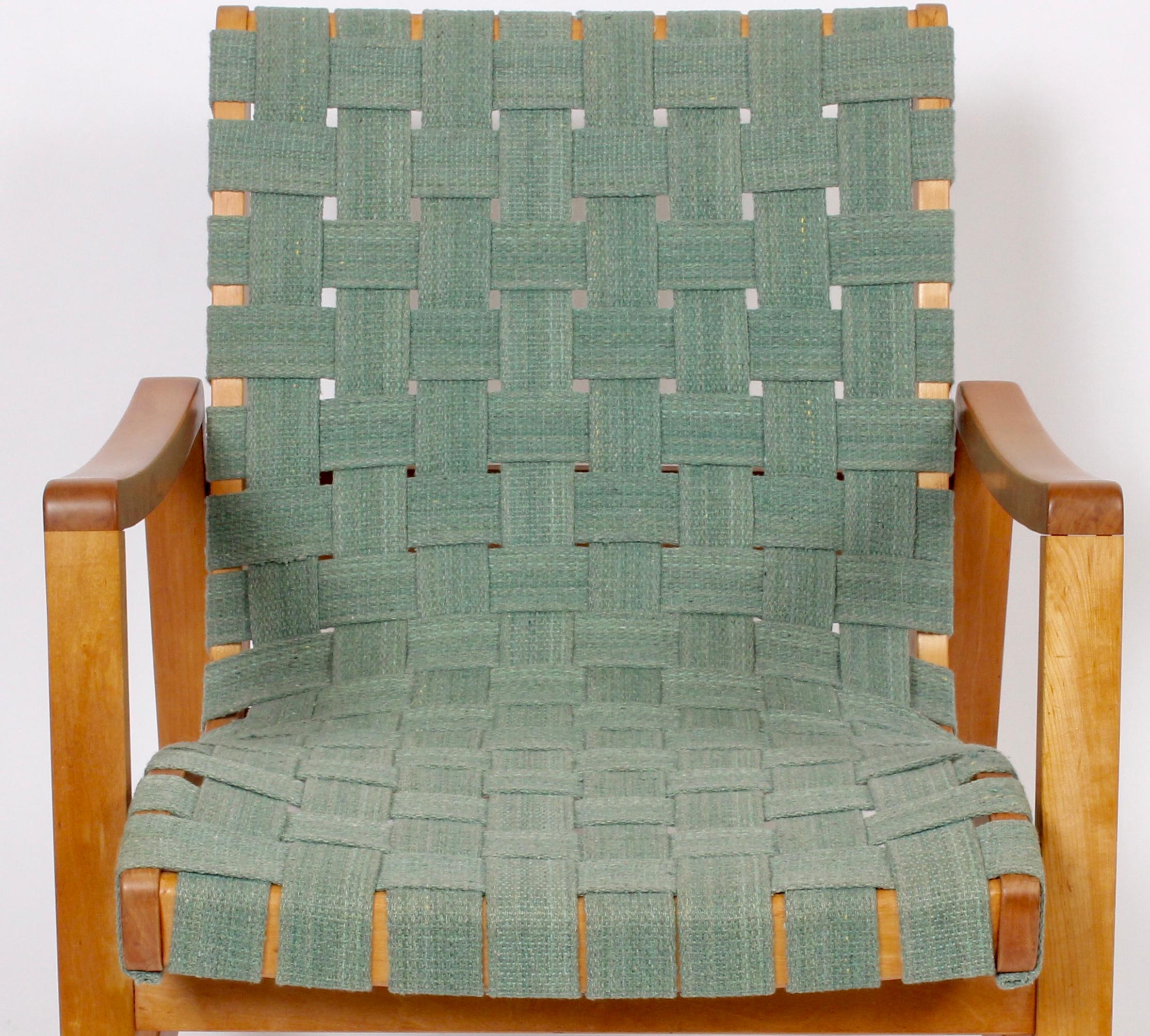 Mid-Century Modern Jens Risom for Knoll Associates Webbed Lounge Chair with Sage Straps, 1940s
