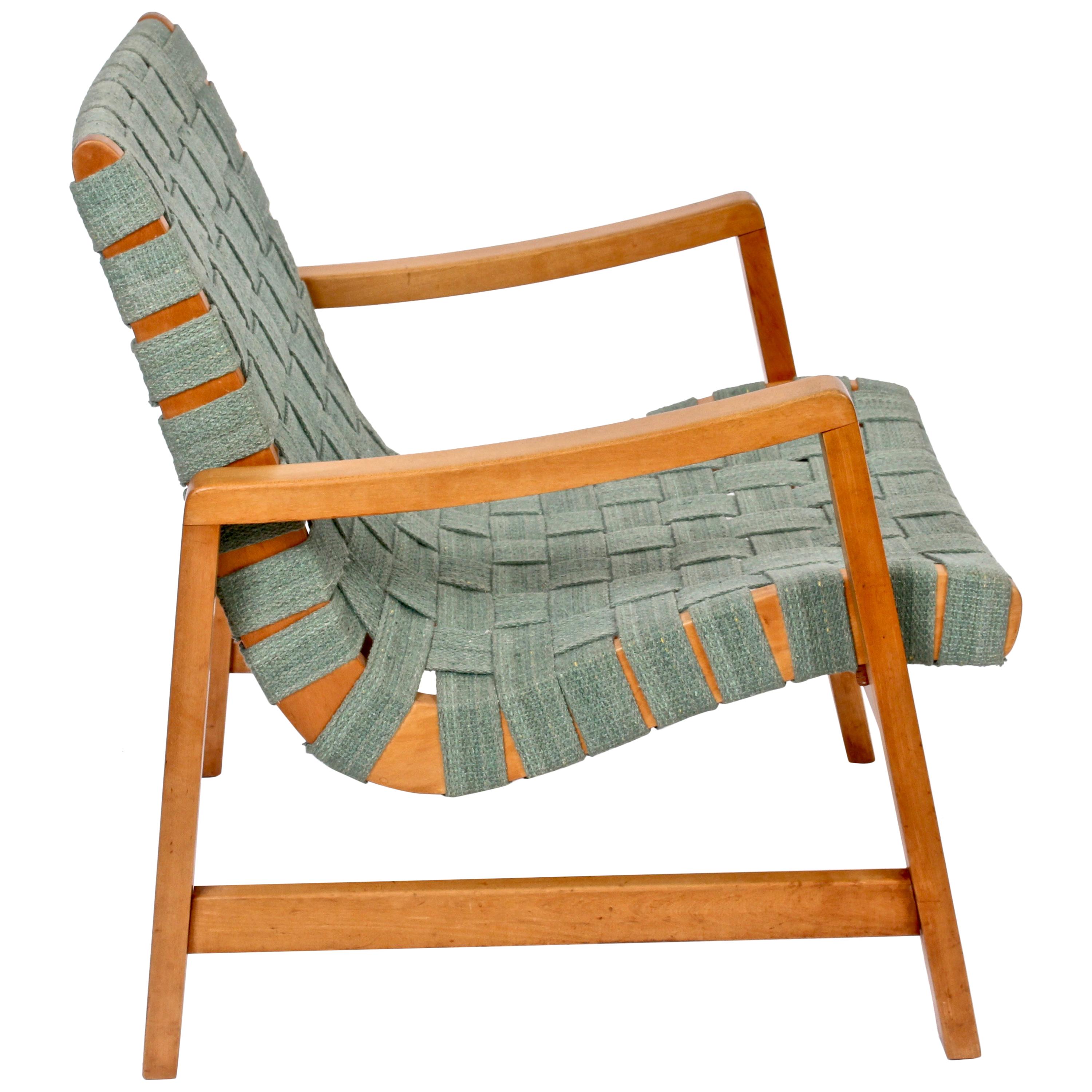 Jens Risom for Knoll Associates Webbed Lounge Chair with Sage Straps, 1940s