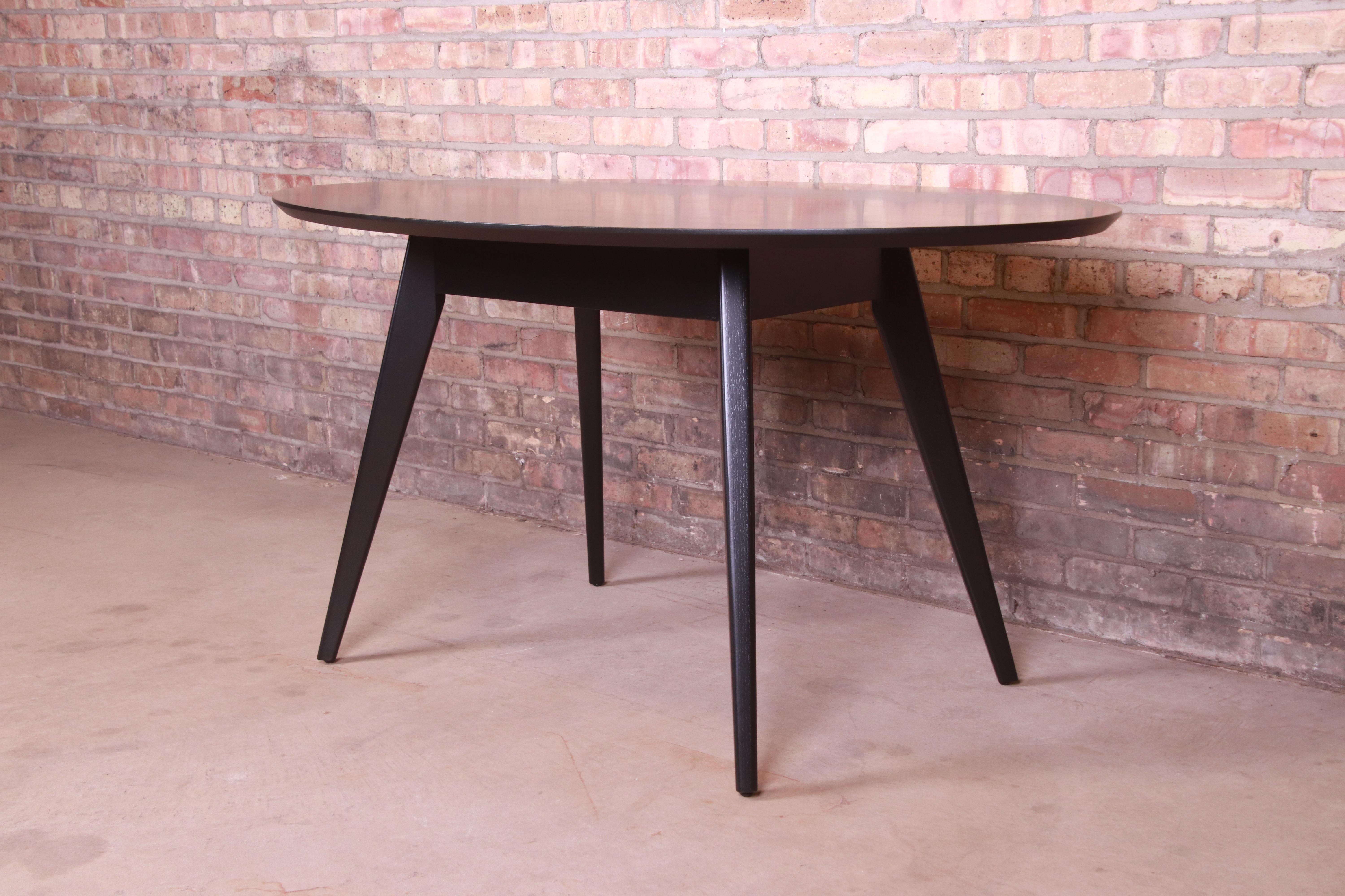 Mid-Century Modern Jens Risom for Knoll Black Lacquered Dining or Game Table, Newly Refinished