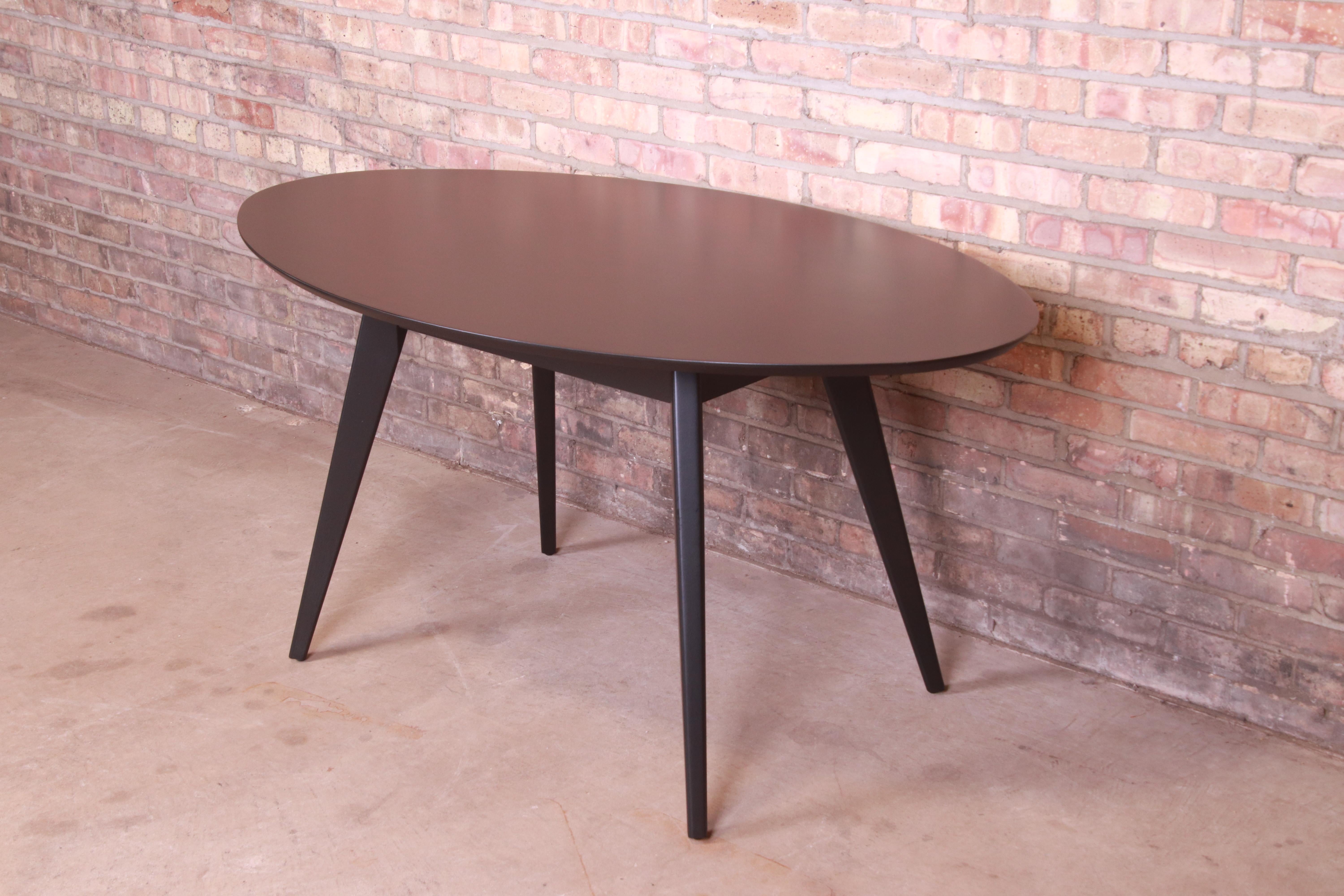 Mid-Century Modern Jens Risom for Knoll Black Lacquered Dining or Game Table, Newly Refinished
