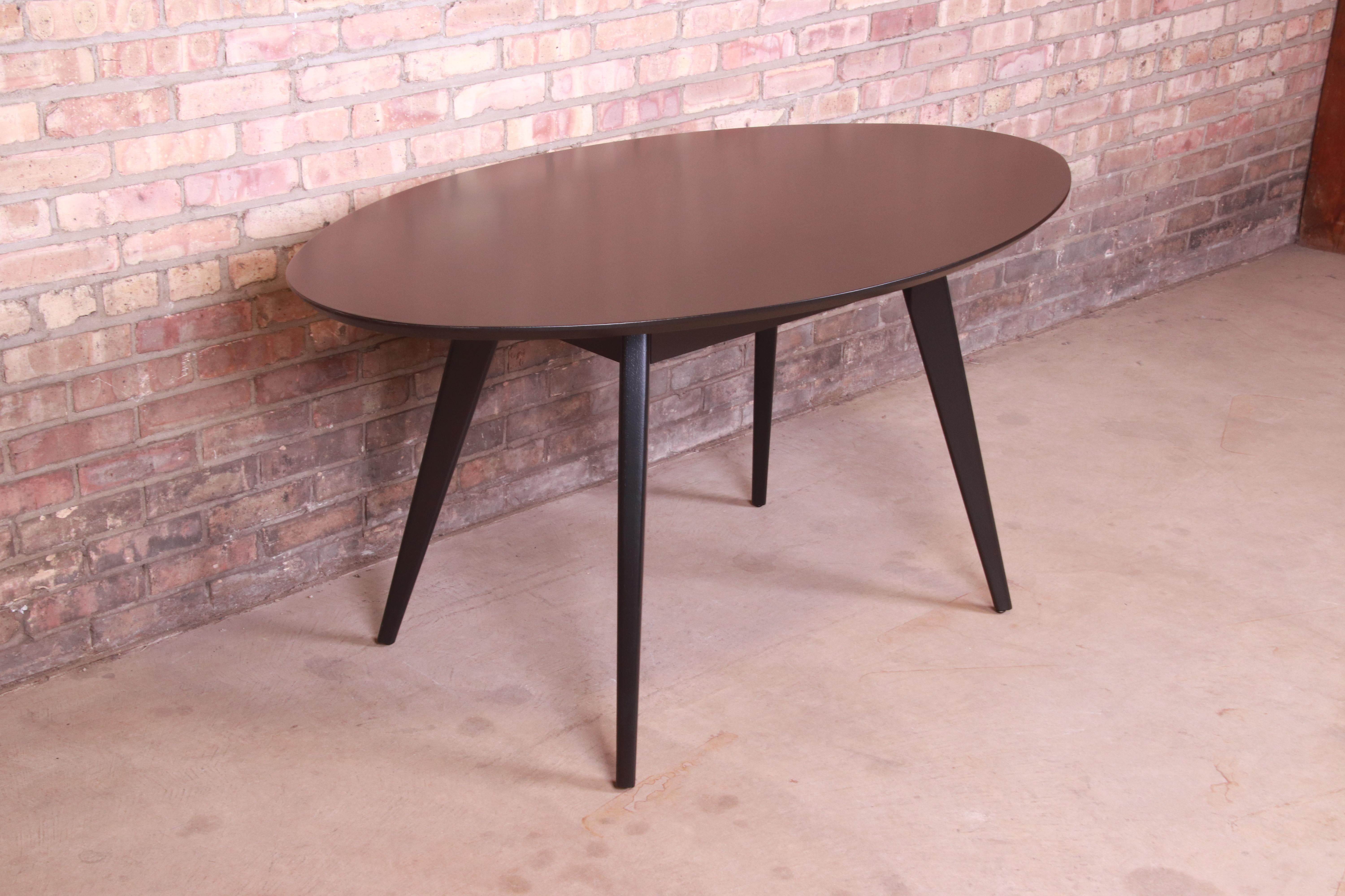 American Jens Risom for Knoll Black Lacquered Dining or Game Table, Newly Refinished