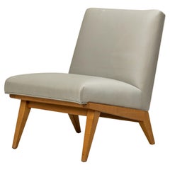 Jens Risom for Knoll Light Gray Upholstered Blonde Wood Slipper / Side Chair