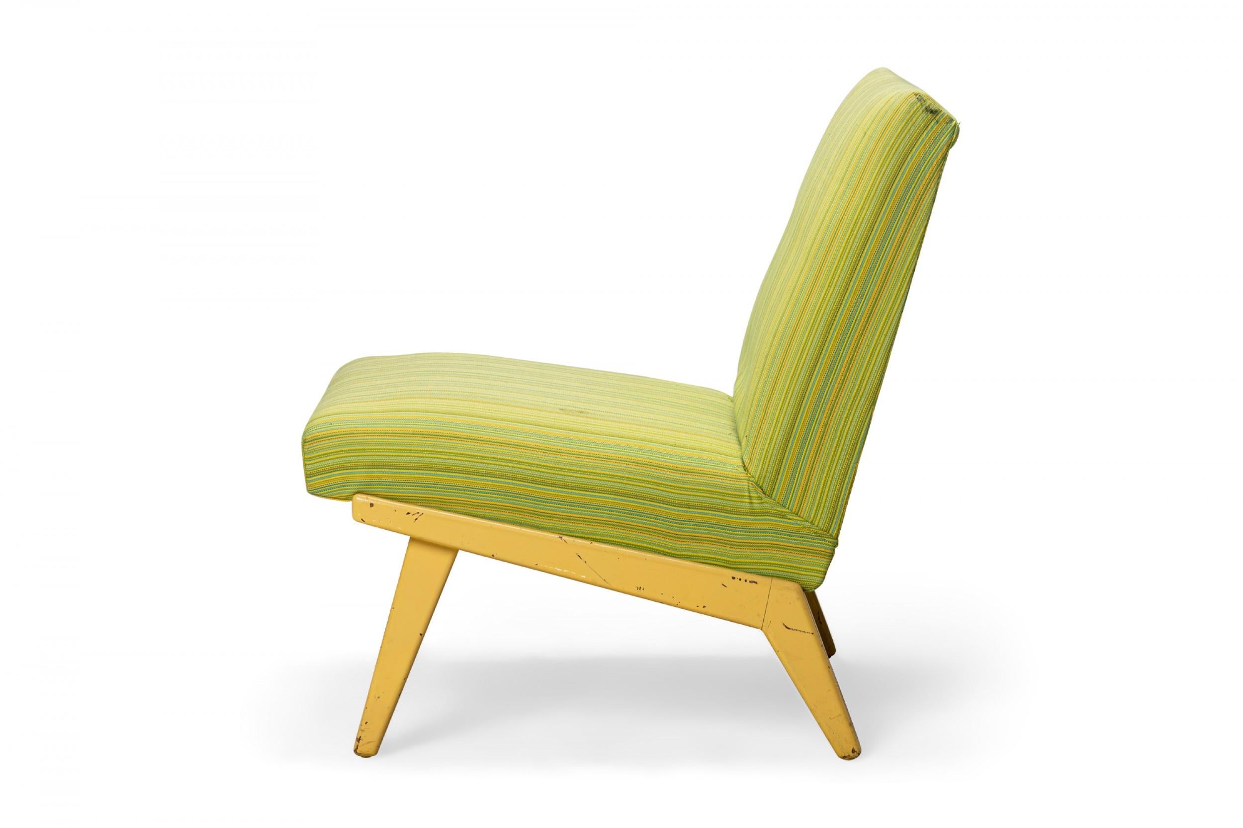 Mid-Century Modern Jens Risom for Knoll Lime Green Striped Upholstered Blonde Wood Slipper For Sale