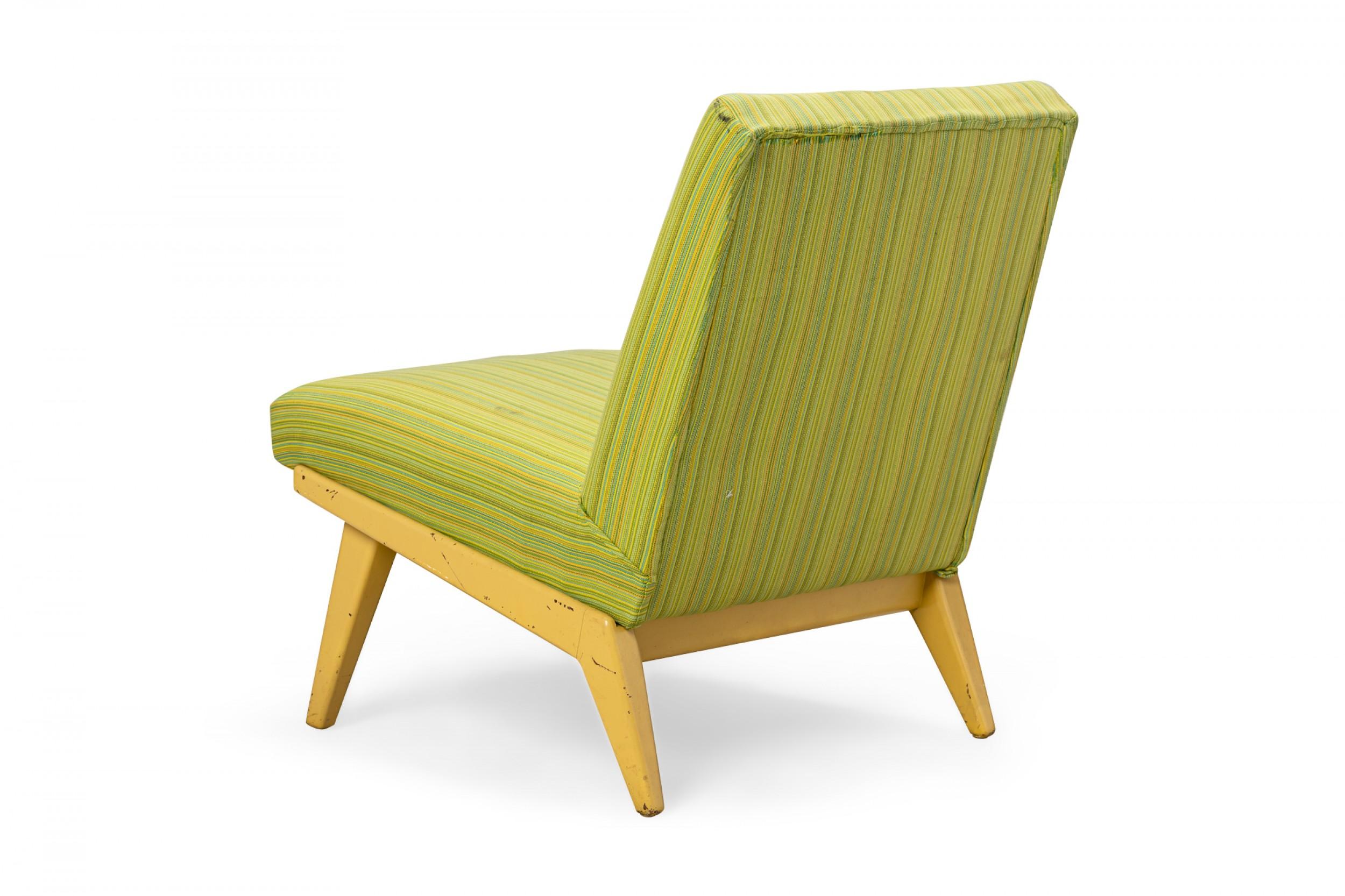 American Jens Risom for Knoll Lime Green Striped Upholstered Blonde Wood Slipper For Sale